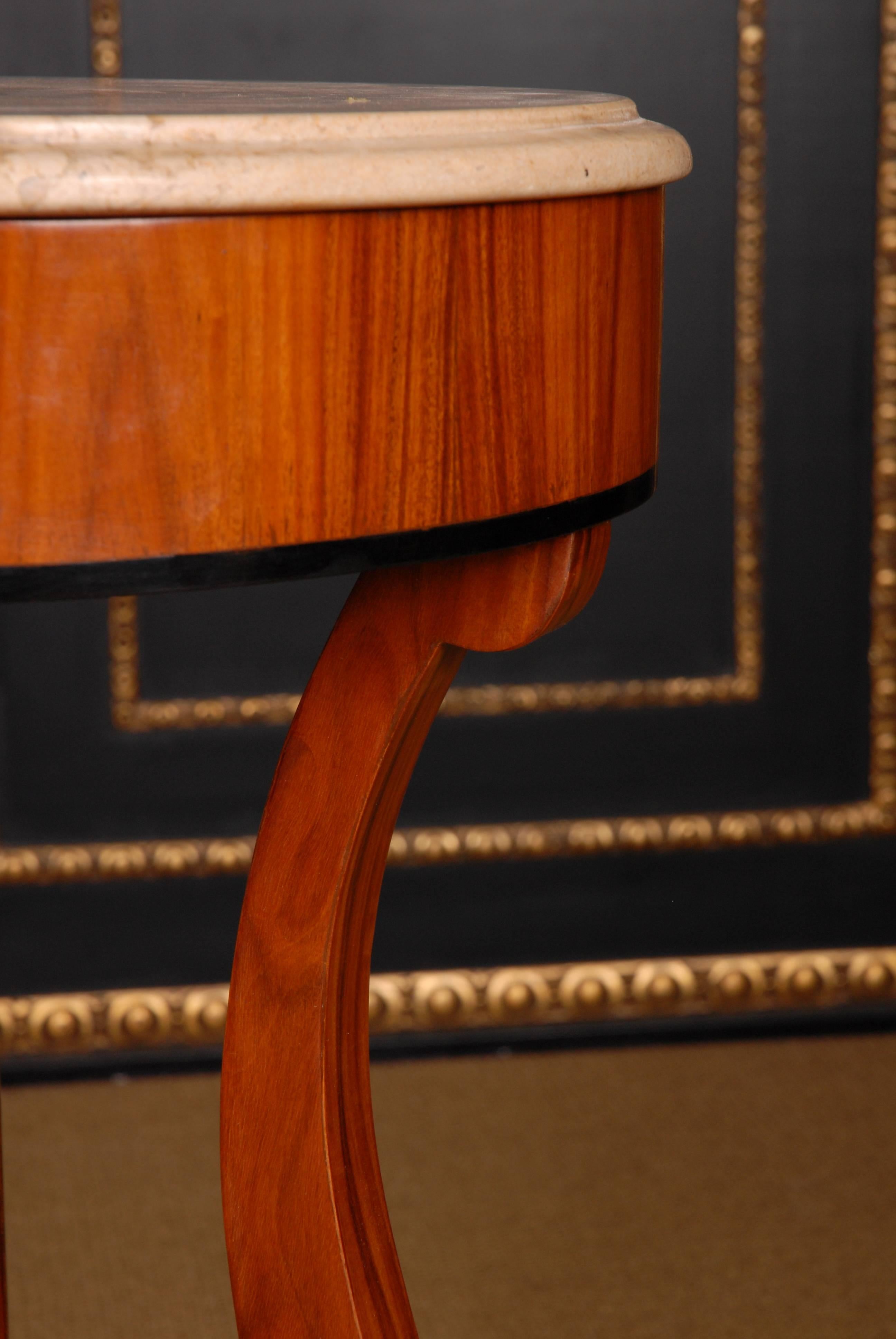 German Side Table in antique Viennese Biedermeier Style marble top mahogany veneer For Sale