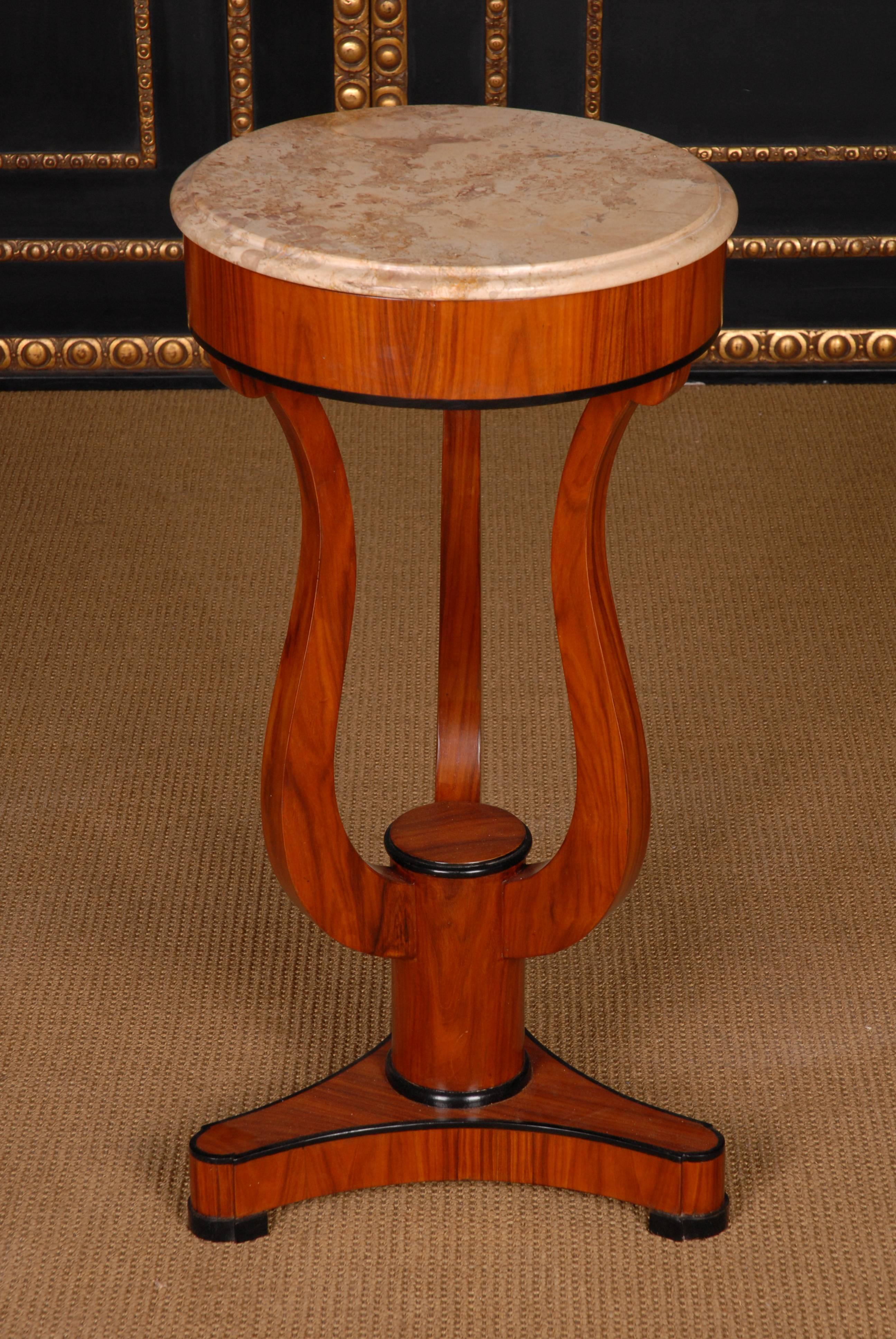 Veneer Side Table in antique Viennese Biedermeier Style marble top mahogany veneer For Sale