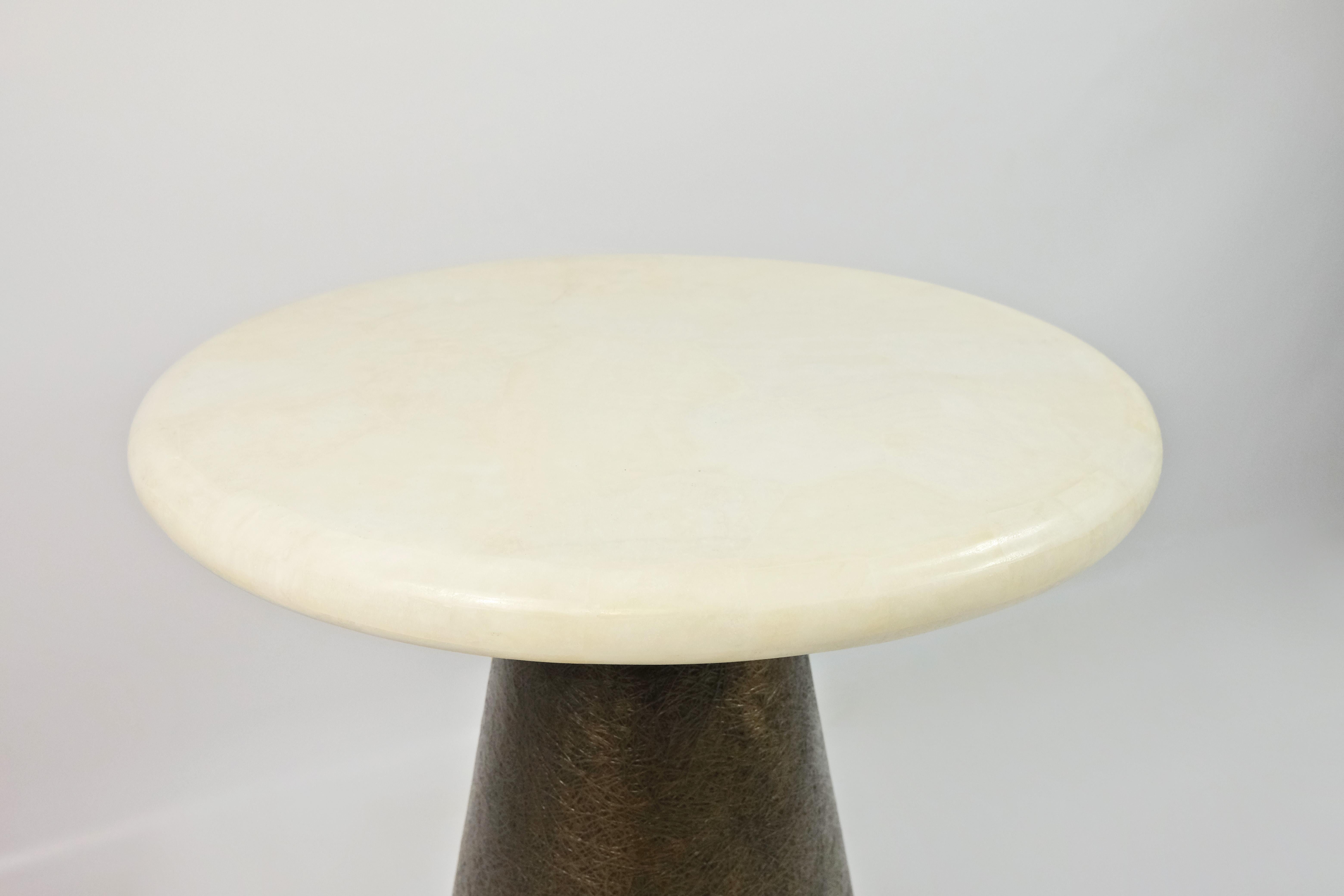 Organic Modern Side Table in White Rock Crystal with a bronzed Base For Sale