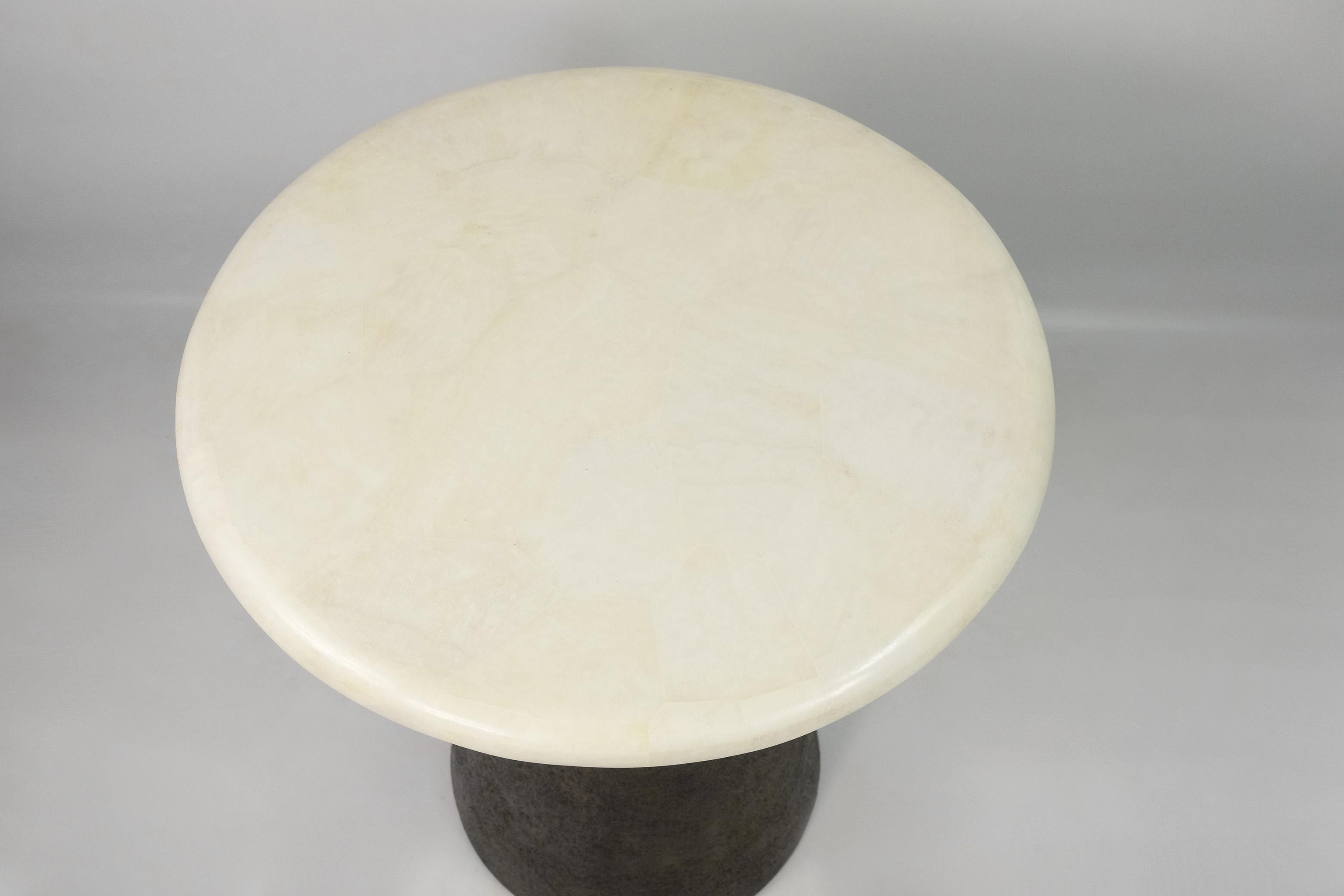 French Side Table in White Rock Crystal with a bronzed Base For Sale