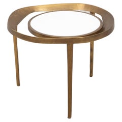 Beistelltisch in weißem Chagrinleder mit Bronze-Patina aus Messing von R&Y Augousti