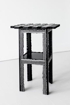 Side table in wood handcrafted abstract sculptural design