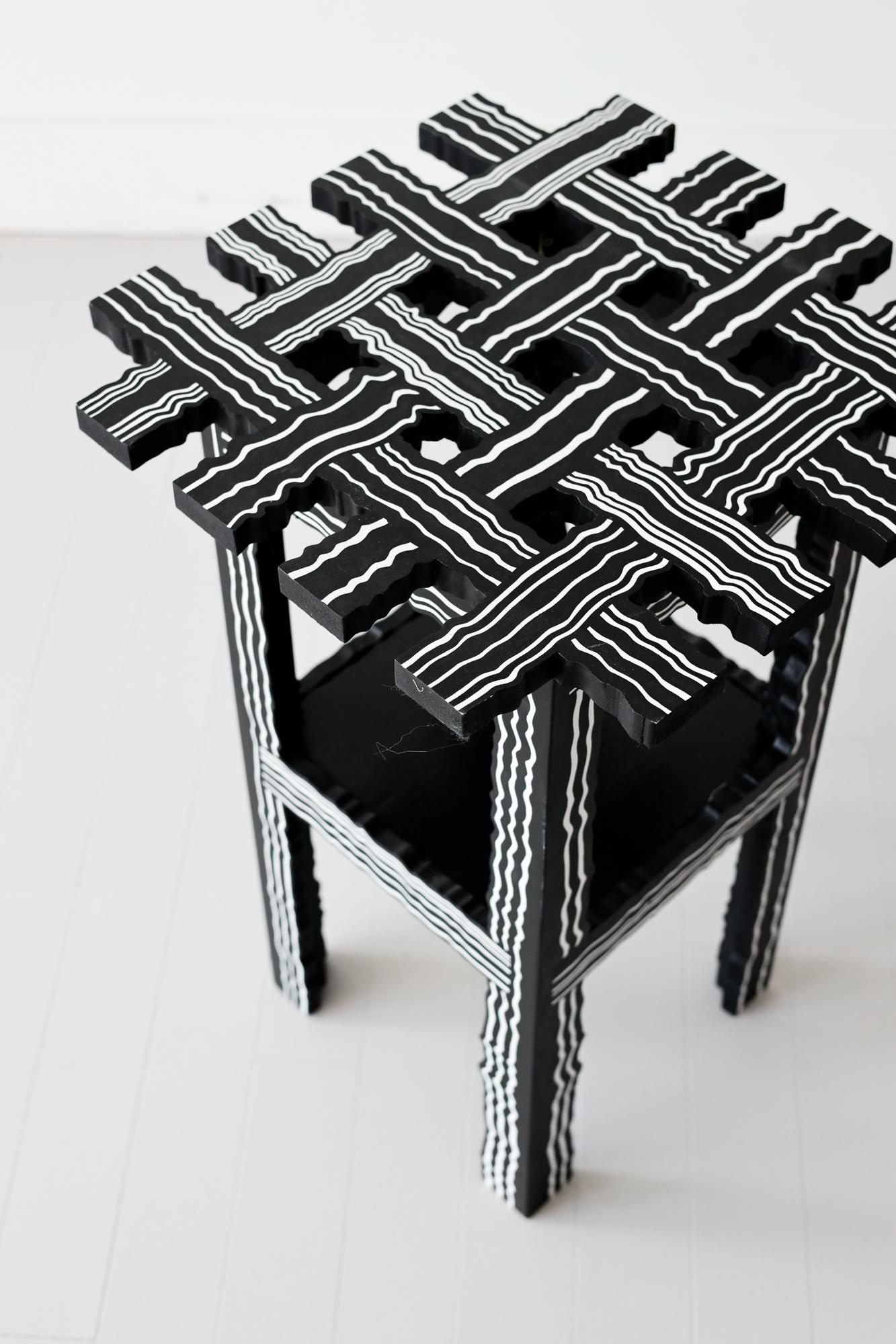 Contemporary Side table in wood handcrafted abstract sculptural design For Sale