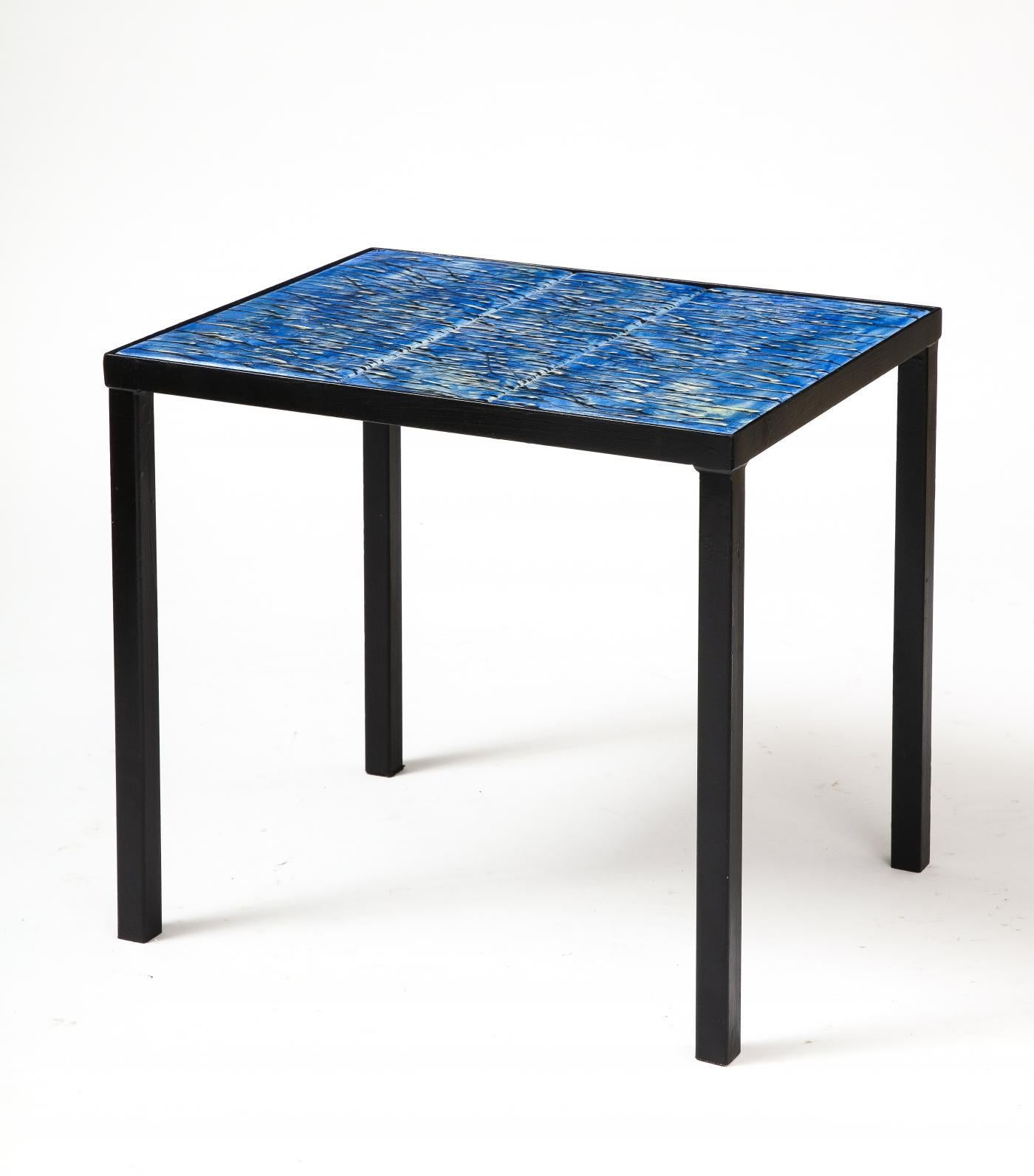 Glazed Side Table in Wrought Iron by Marius Fernandez and Patrice Dangel, 2019 For Sale