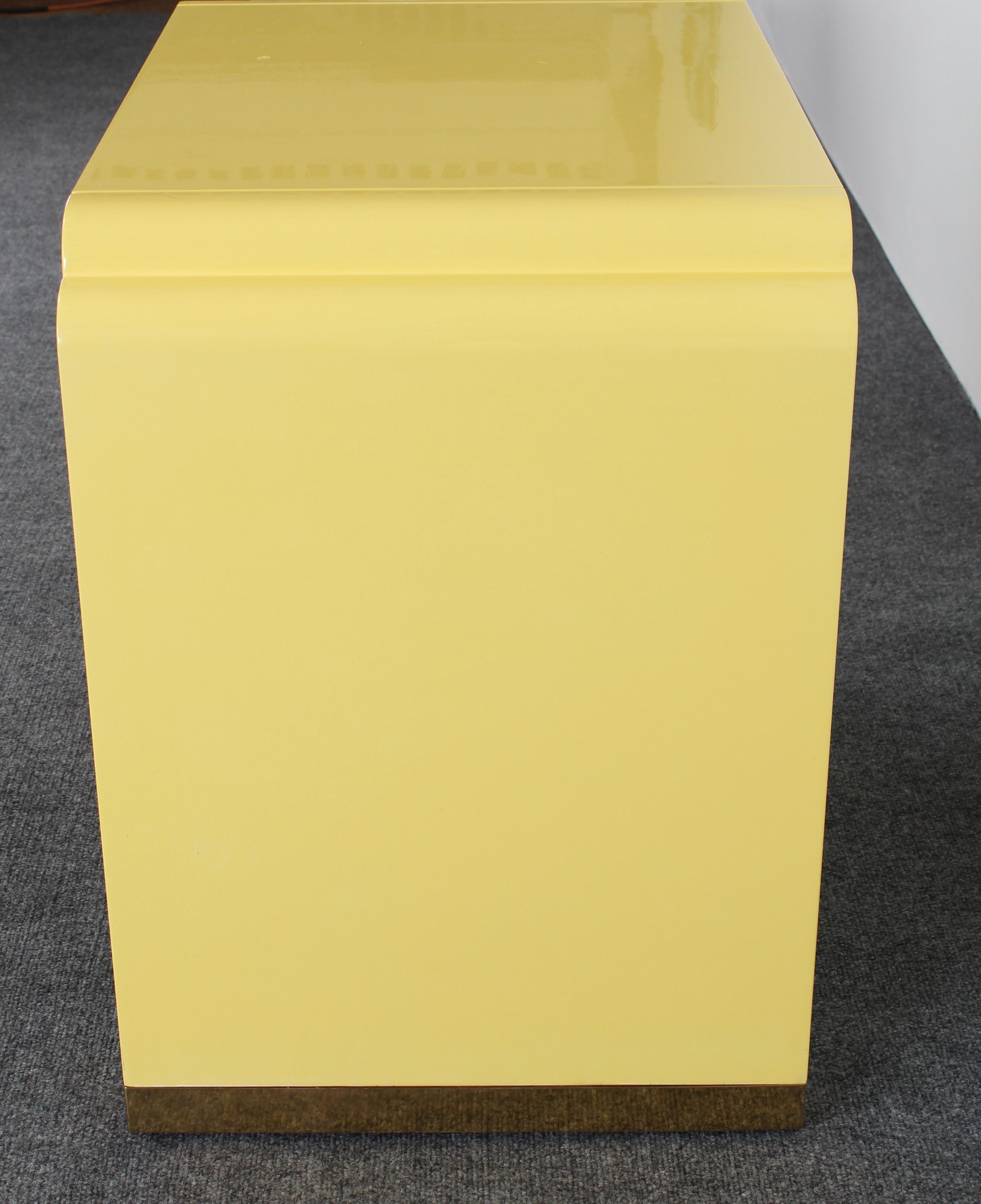 Glass Side Table in Yellow Lacquer by Ron Seff, 1970s