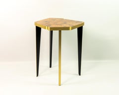 Side Table in Yellow Marquetry and Brass by Ginger Brown