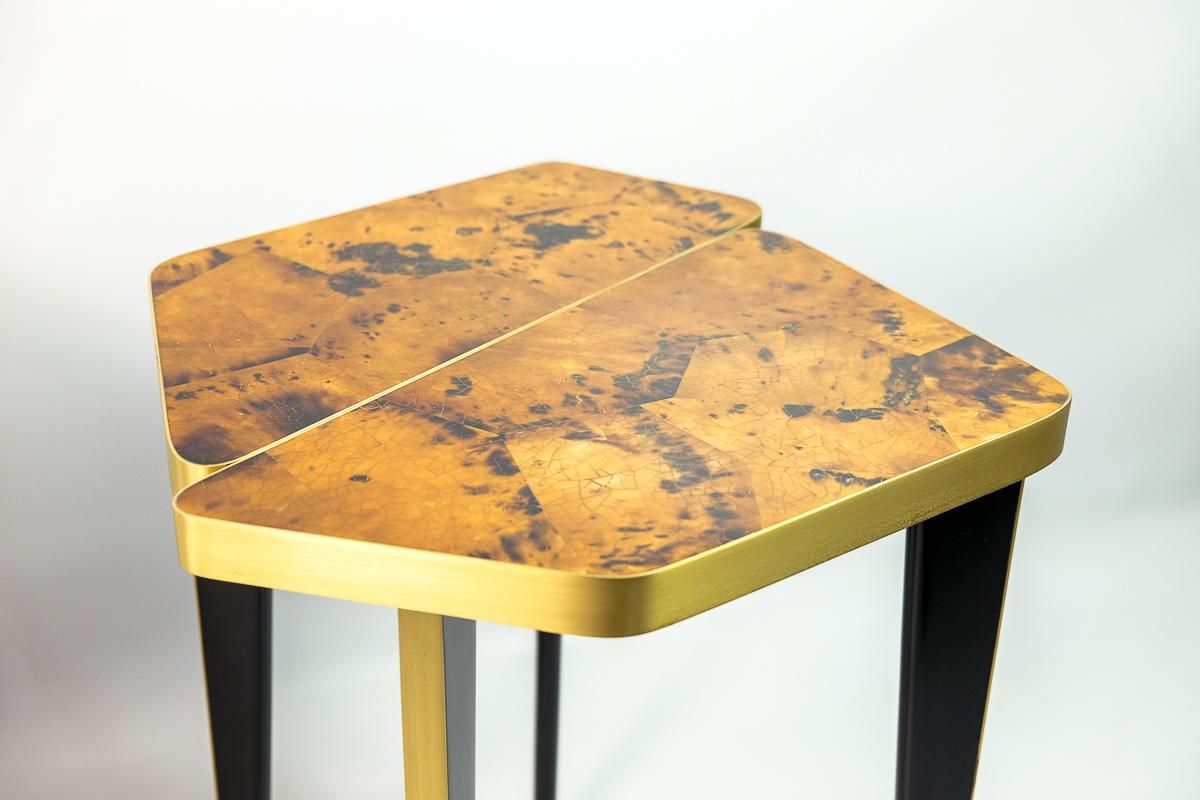 Art Deco Side Table in Yellow Marquetry and Brass by Ginger Brown For Sale