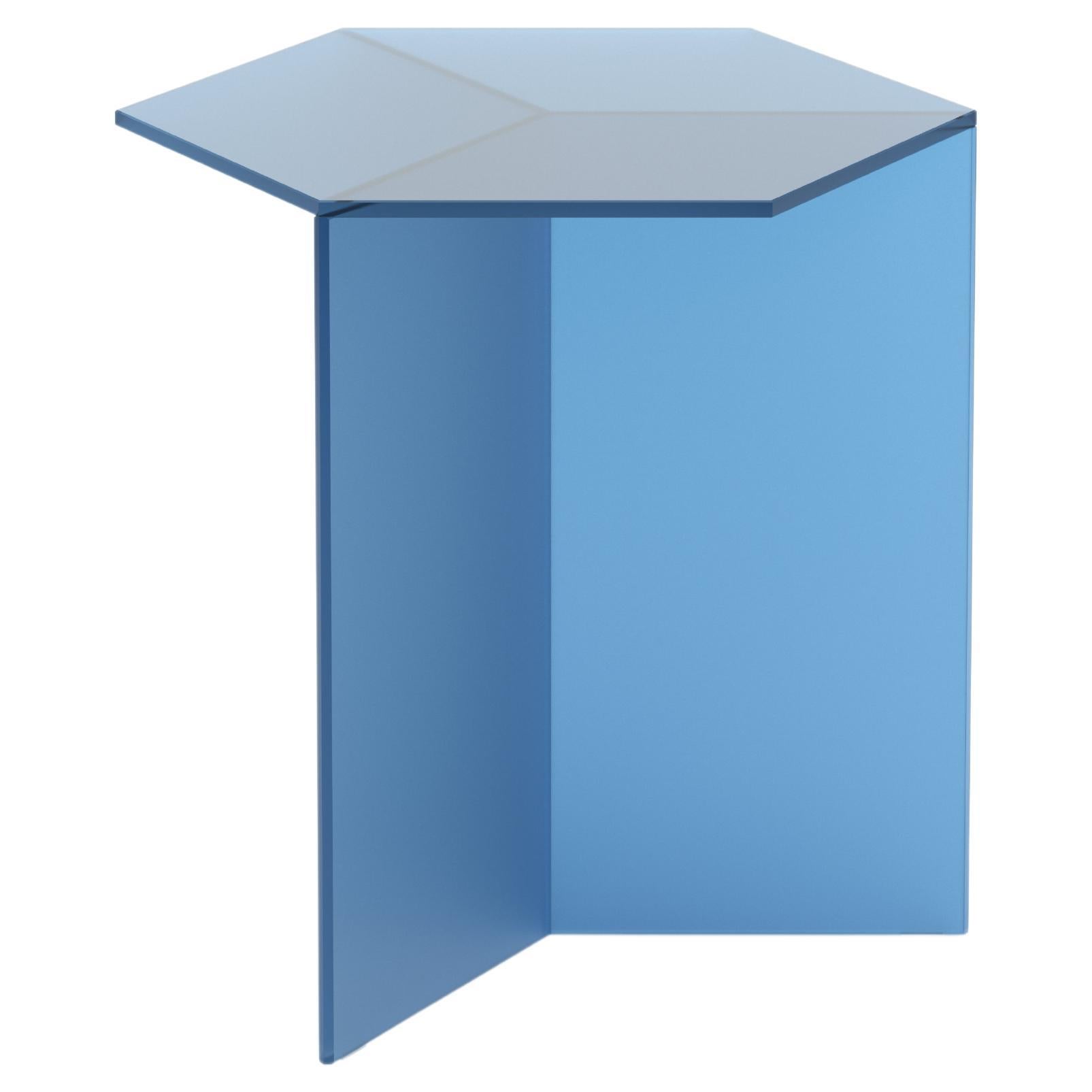 Isom Tall 45 cm Side Table Satin Glass Blue, Sebastian Scherer Neo/Craft For Sale