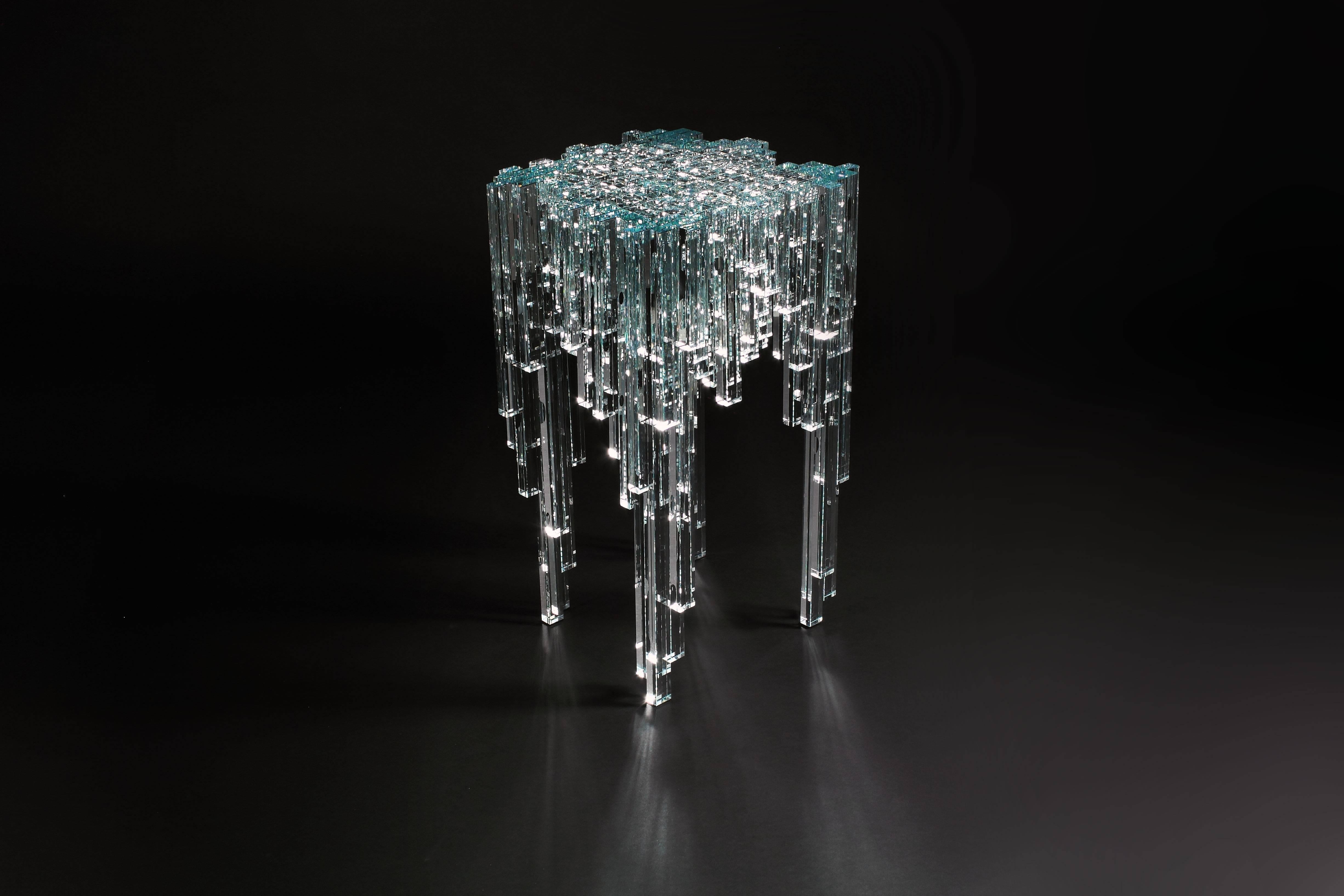 Modern Side End Table Jewel Square Crystal Glass Collectible Design Handmade Italy For Sale