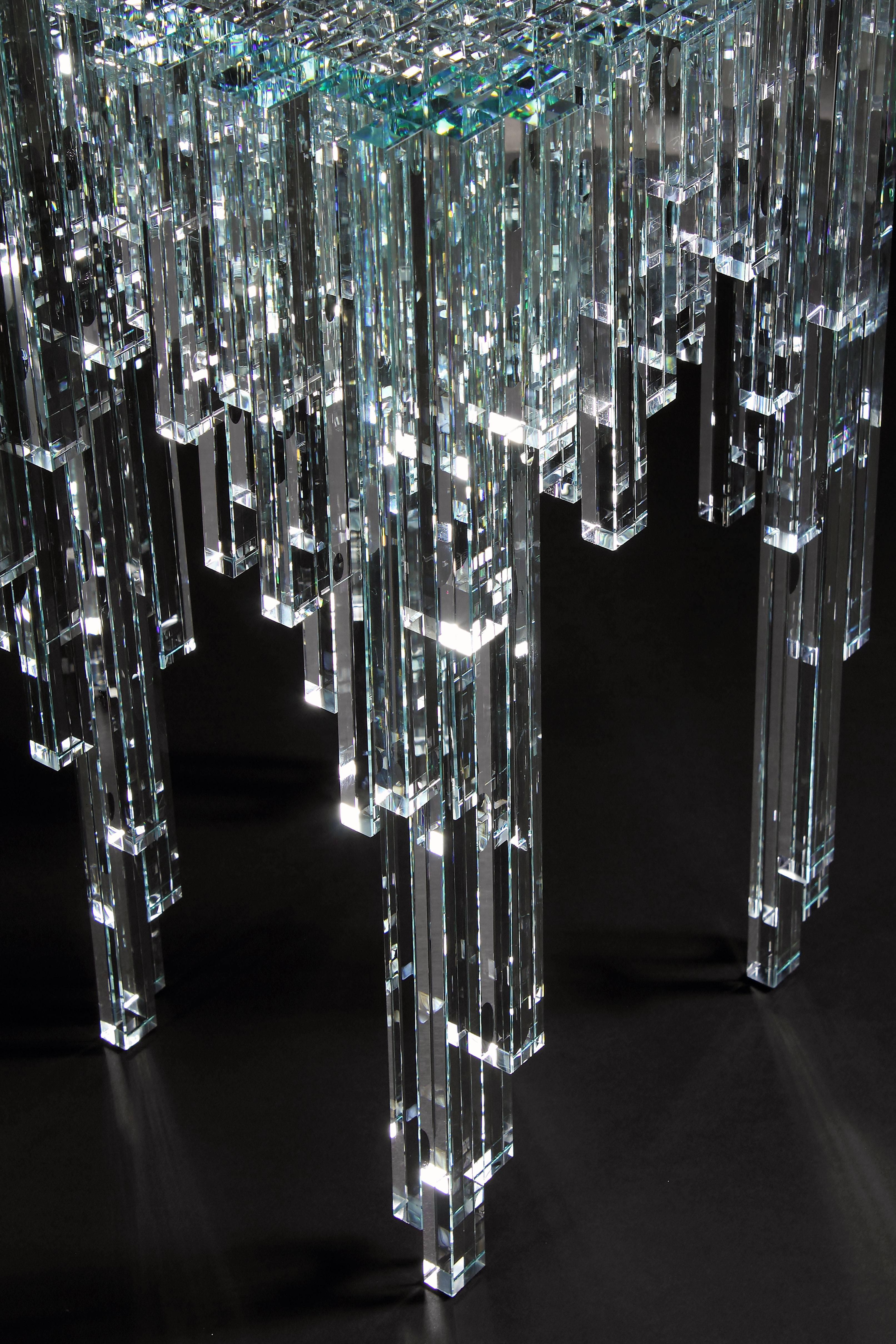 Cristal Table d'appoint carrée design de collection en cristal et verre, faite à la main, Italie en vente