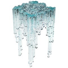 Side End Table Jewel Square Crystal Glass Collectible Design Handmade Italy