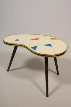 Side Table, Kidney Shaped, Geometric Pattern, Three Elegant Legs, 50s Style