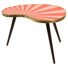 Side Table, Kidney Shaped, Red-Pink Stripes, Three Elegant Legs, 50s Style 