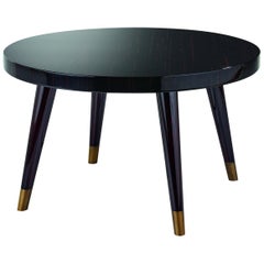 Side Table Legs Lacquered Wood Metal Feet Caps Distressed Finish Top in Ebony