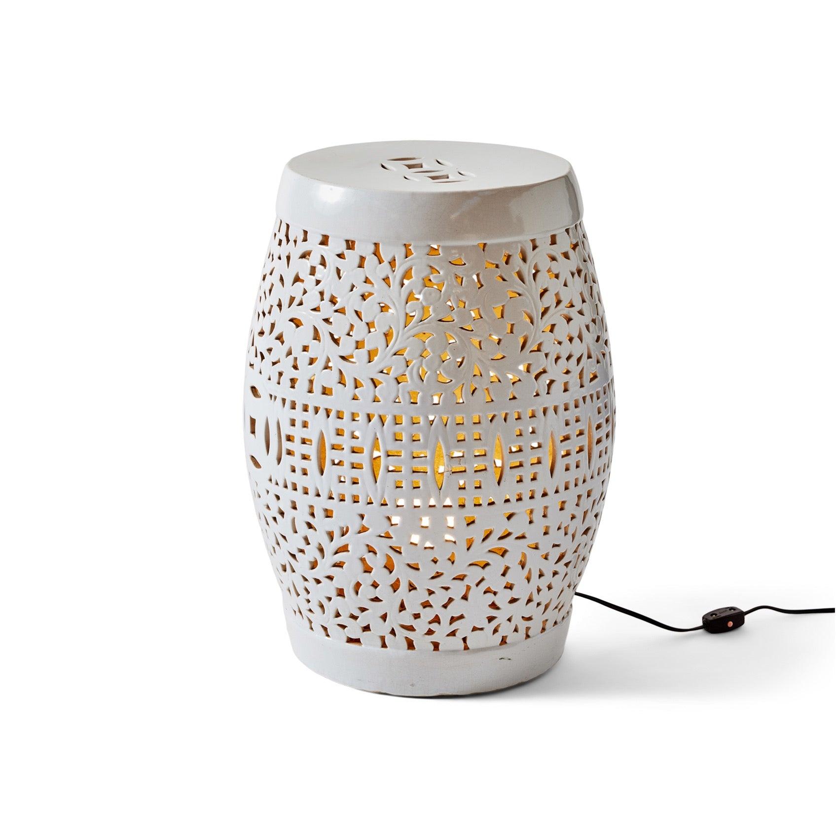 Hollywood regency chinese garden stool that illuminates.