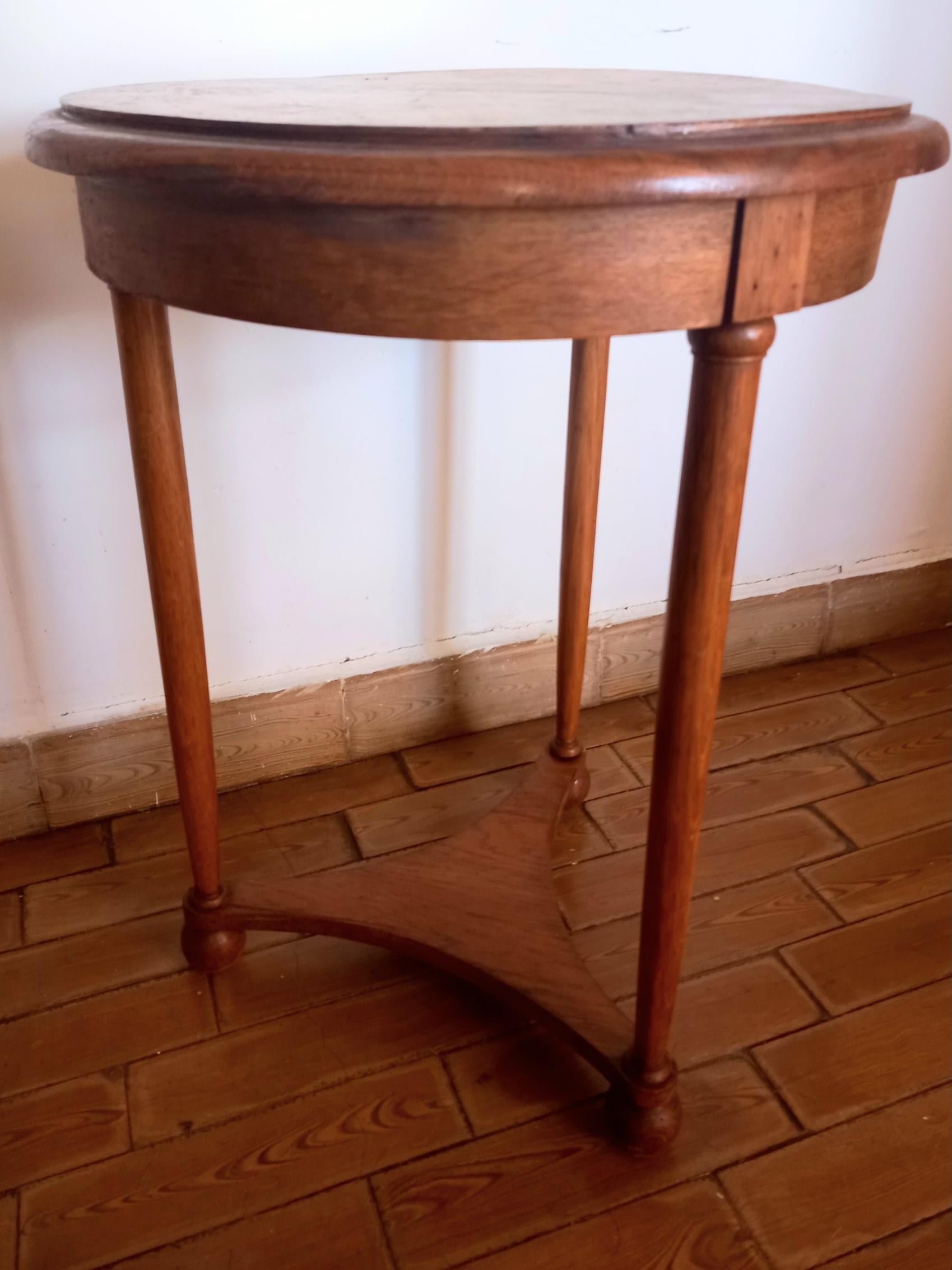 Side Table Light Wood and Gold Leaf Resting on Three Legs, Vintage France For Sale 5