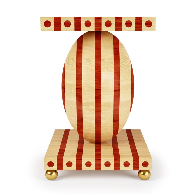 Side Table Made from Solid Maple and Padauk Hard Wood Solid Brass Feet For Sale at 1stDibs