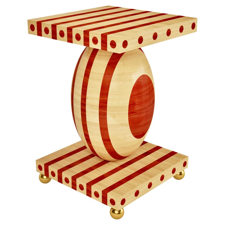 Side Table Made from Solid Maple and Padauk Hard Wood Solid Brass Feet For Sale at 1stDibs