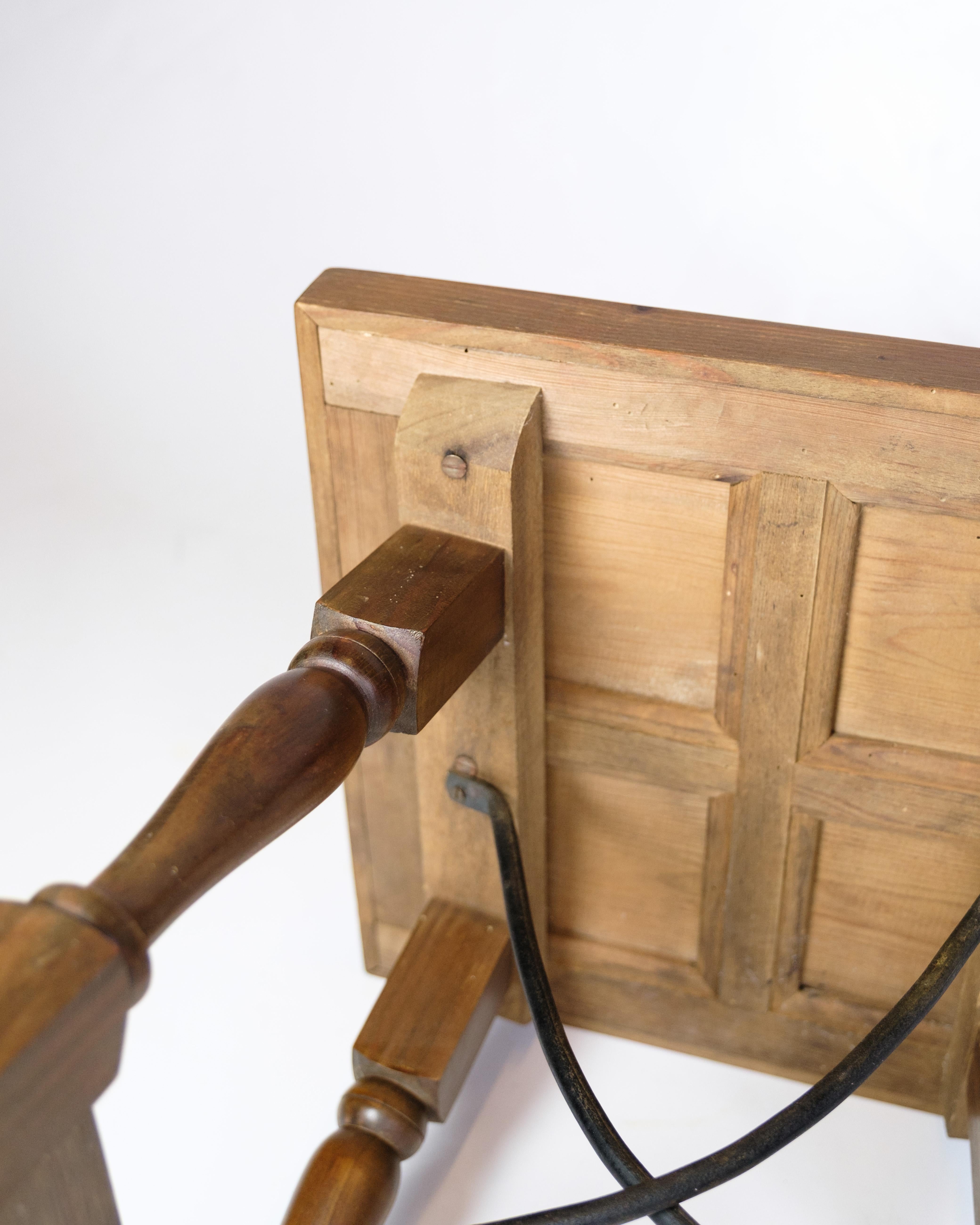 Mid-20th Century Side Table Made In Dark Wood With Turned Legs & Metal Struts From 1930s For Sale