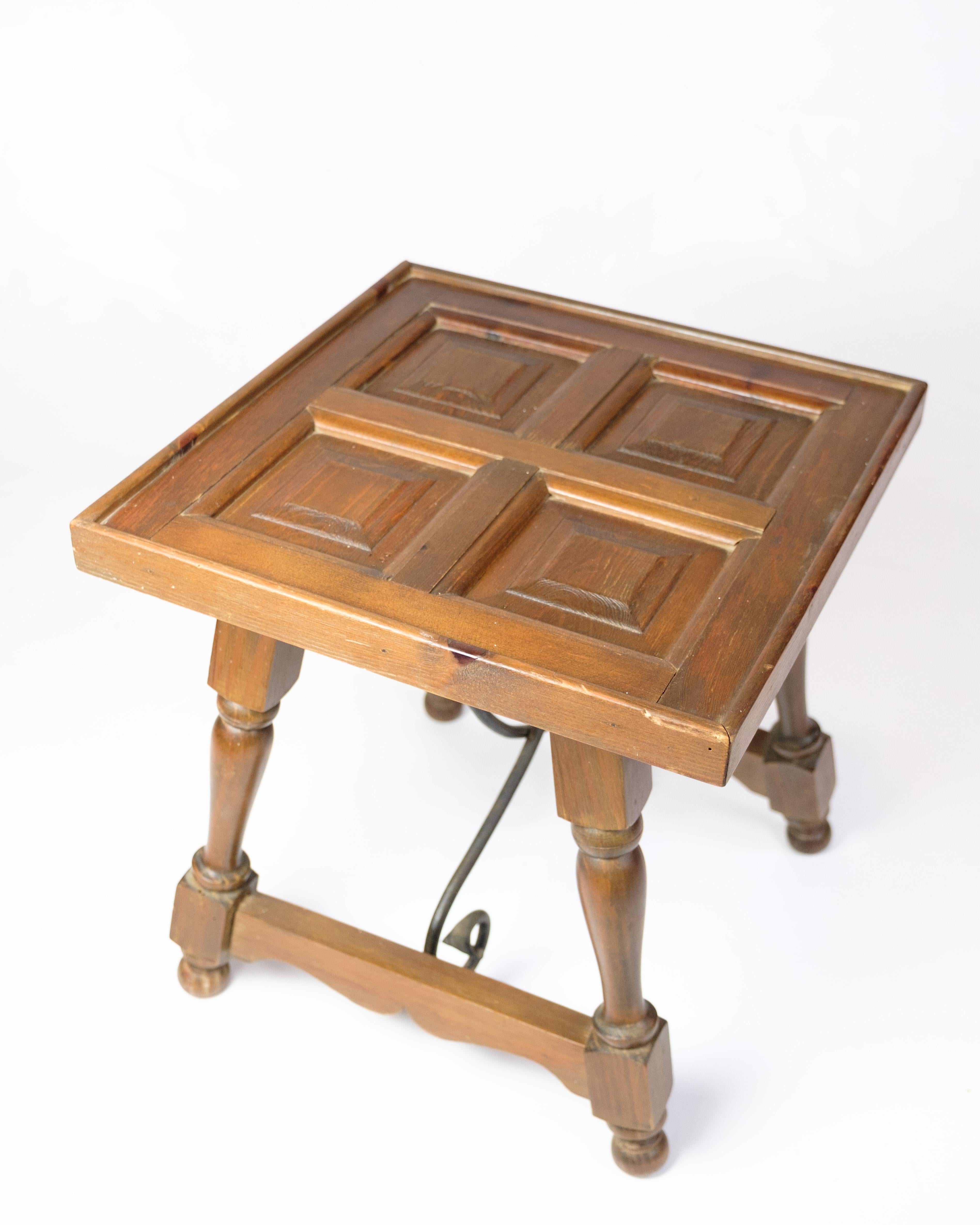 Side Table Made In Dark Wood With Turned Legs & Metal Struts From 1930s For Sale 1