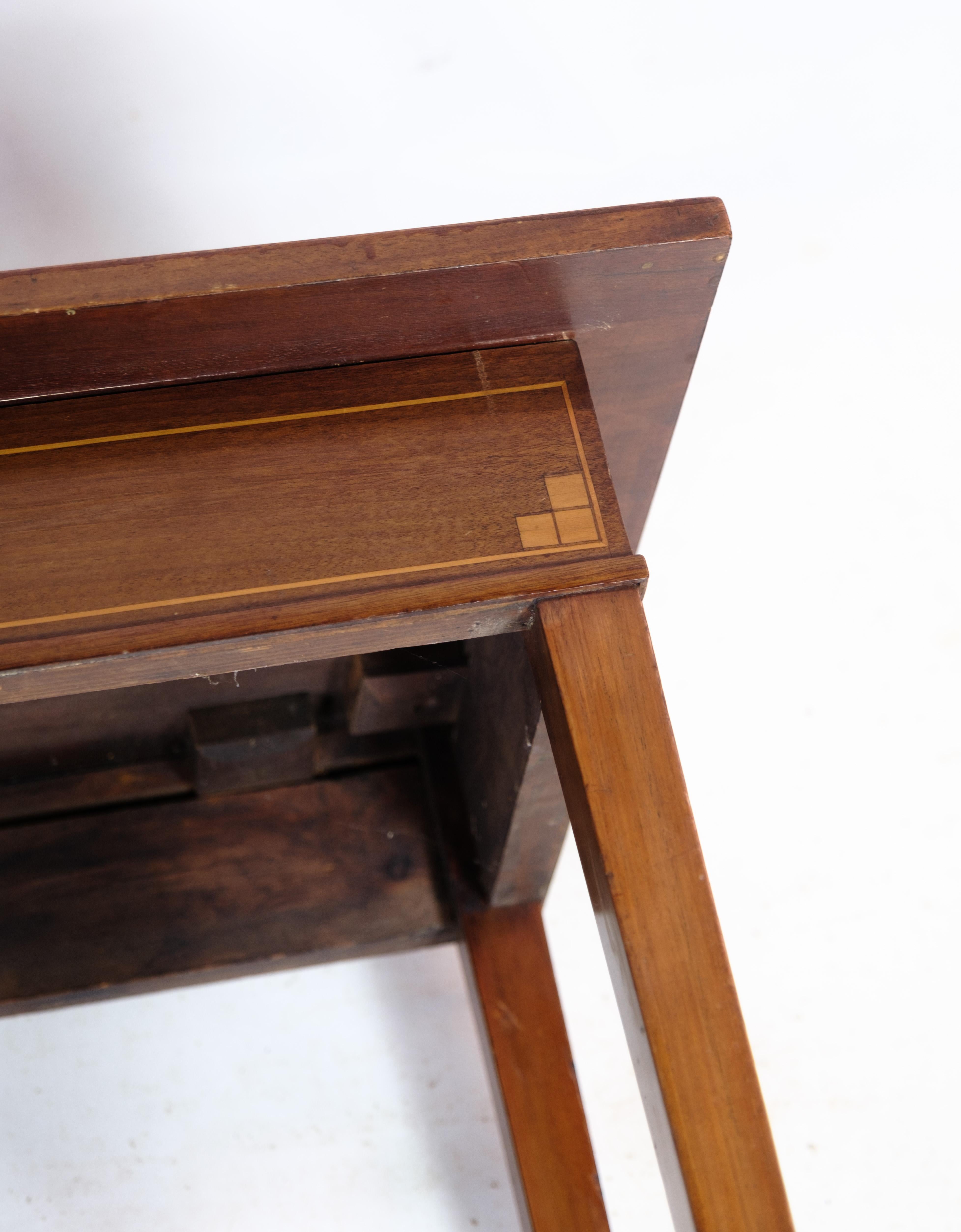 Danish Side Table, Mahogany, Walnut Marquetry, 1920s For Sale