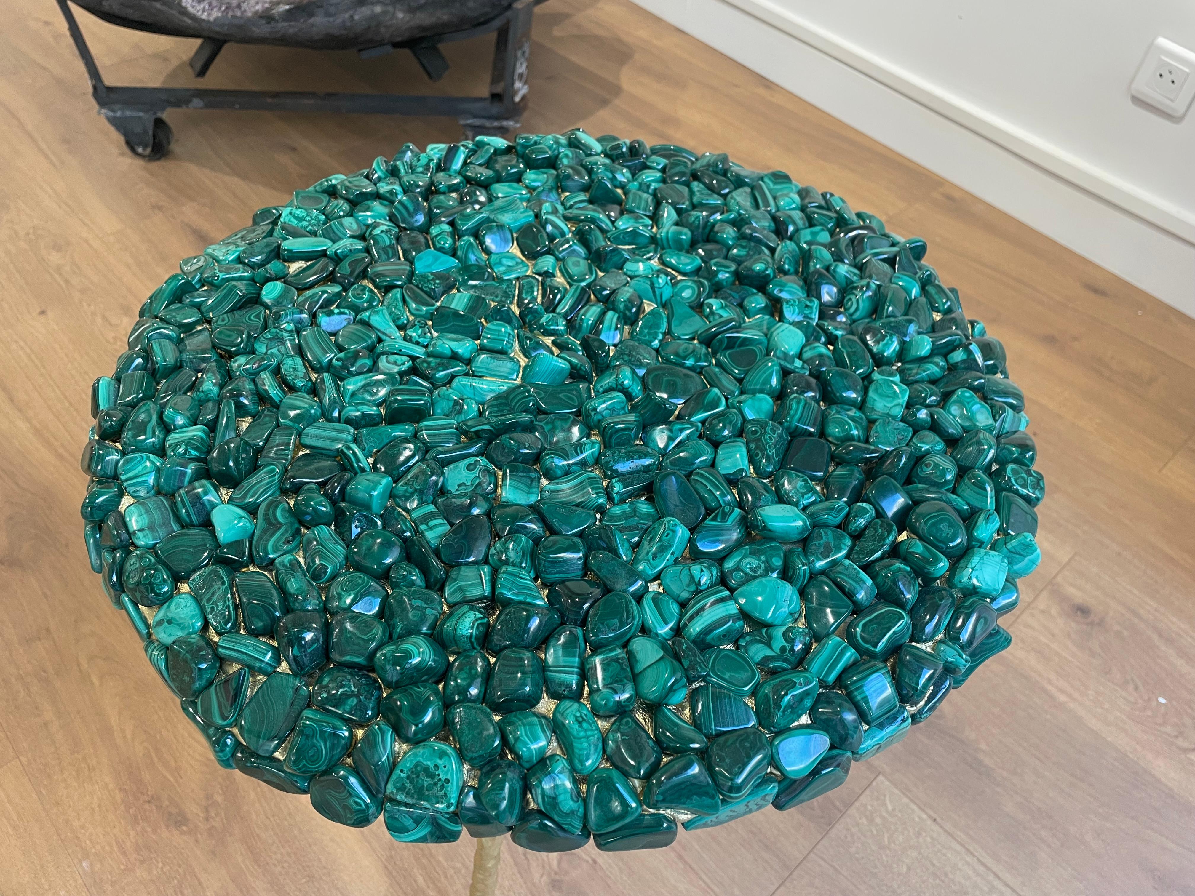 Other Side table, Malachite, green gold, 18 inches, in stock For Sale