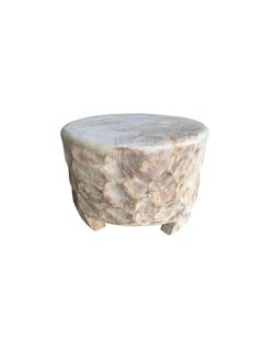 Side Table Mango Wood Bleached Finish Hand-Hewn Detailing