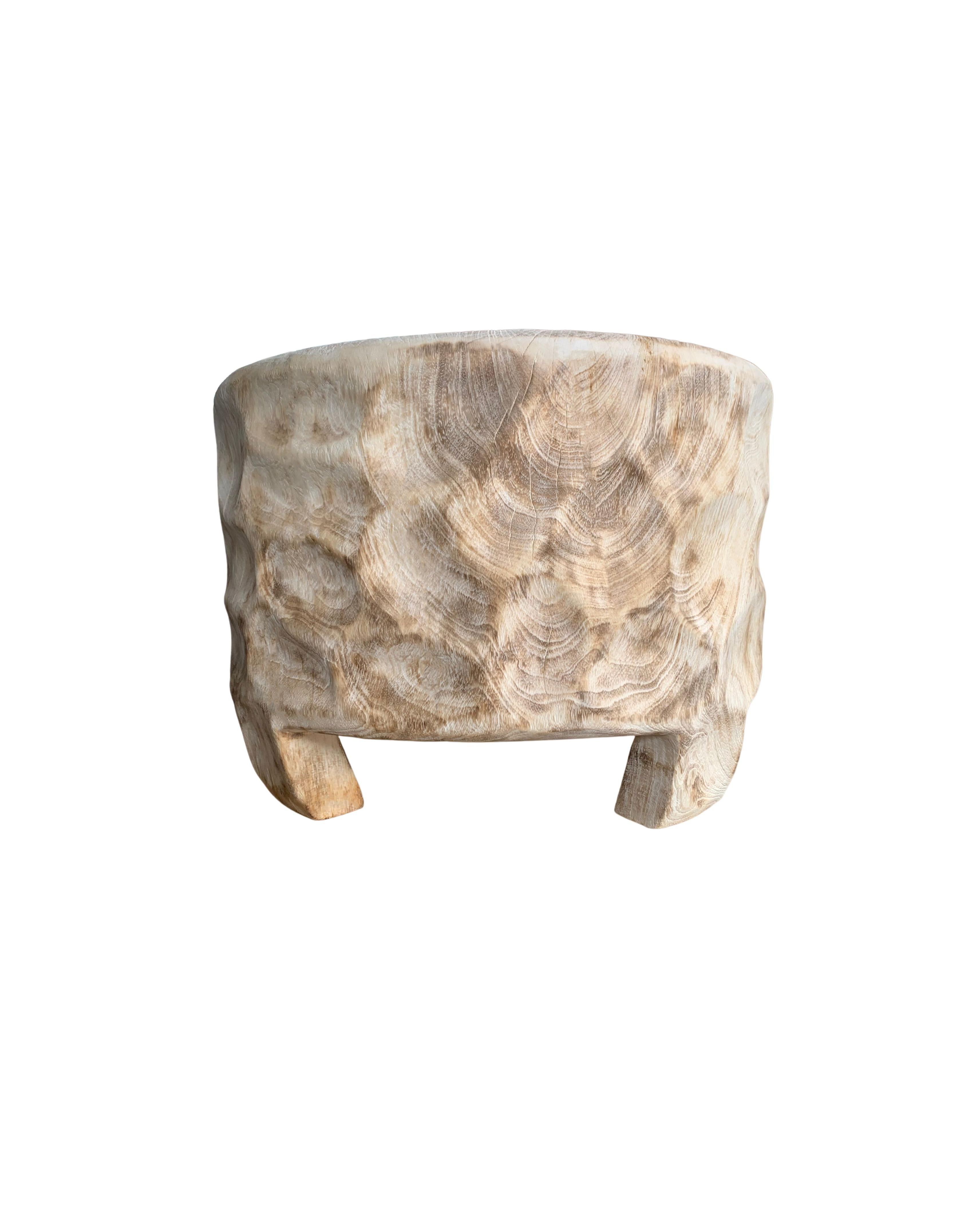 Indonesian Side Table Mango Wood Bleached Finish Hand-Hewn Detailing For Sale