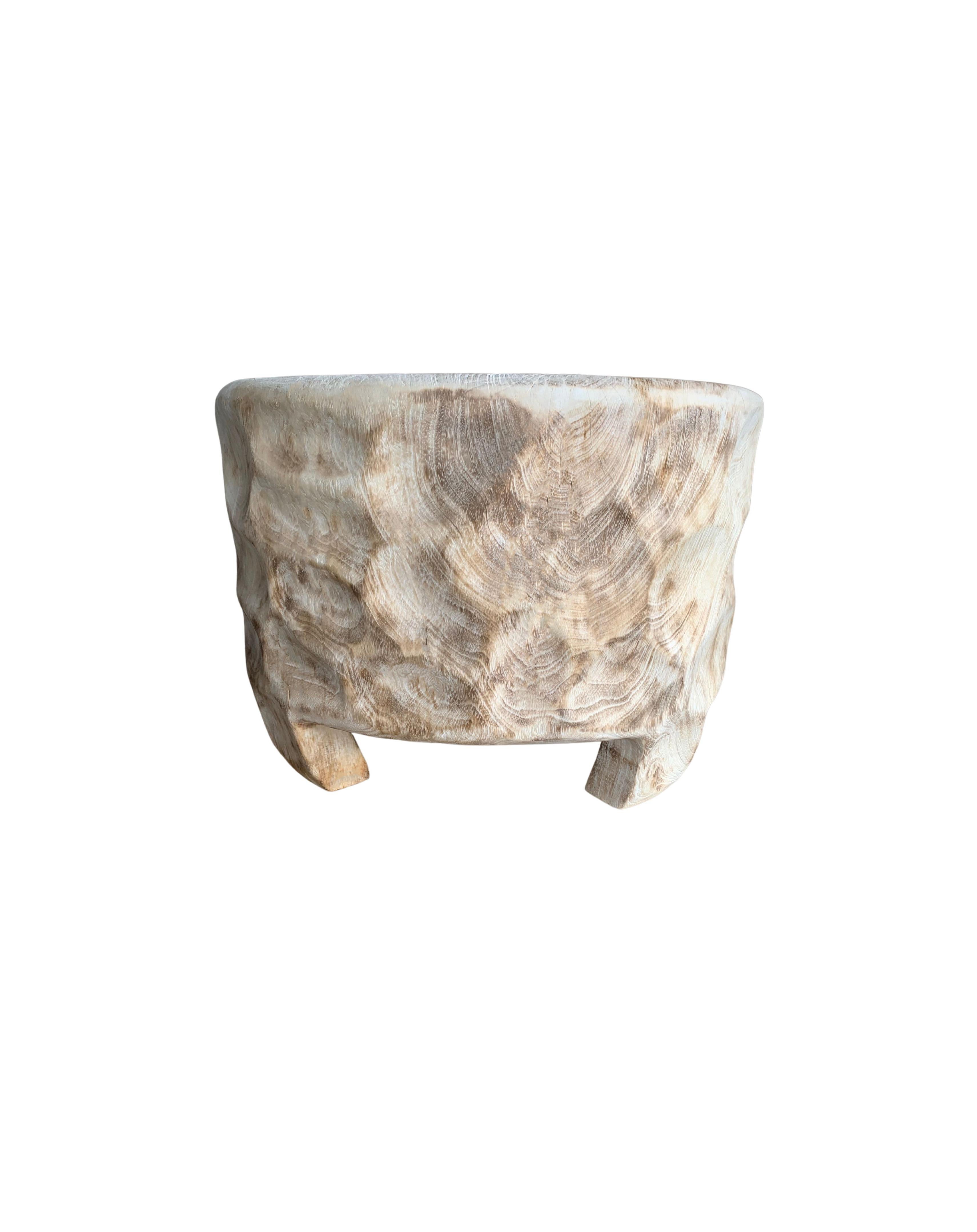 Hand-Crafted Side Table Mango Wood Bleached Finish Hand-Hewn Detailing For Sale