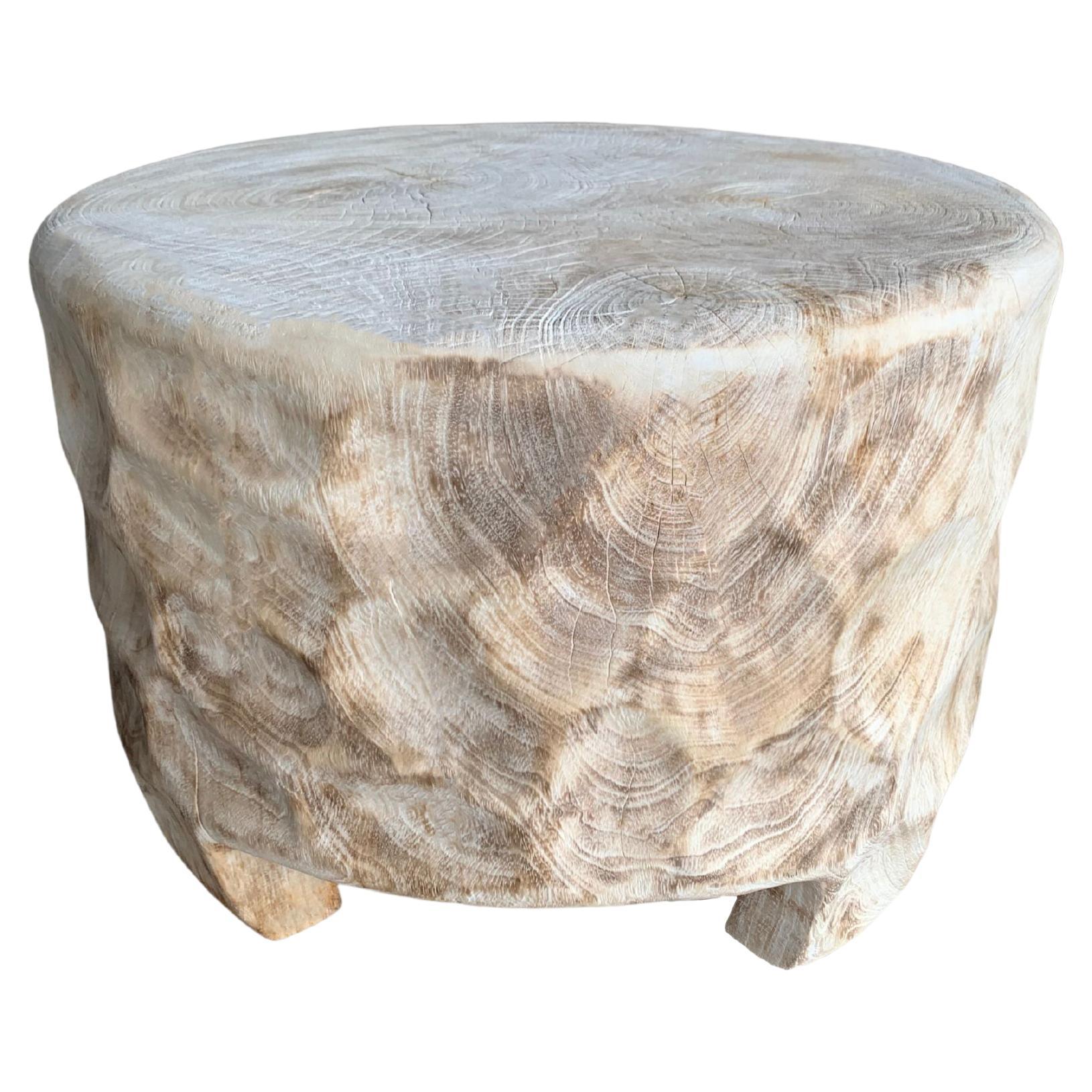 Side Table Mango Wood Bleached Finish Hand-Hewn Detailing