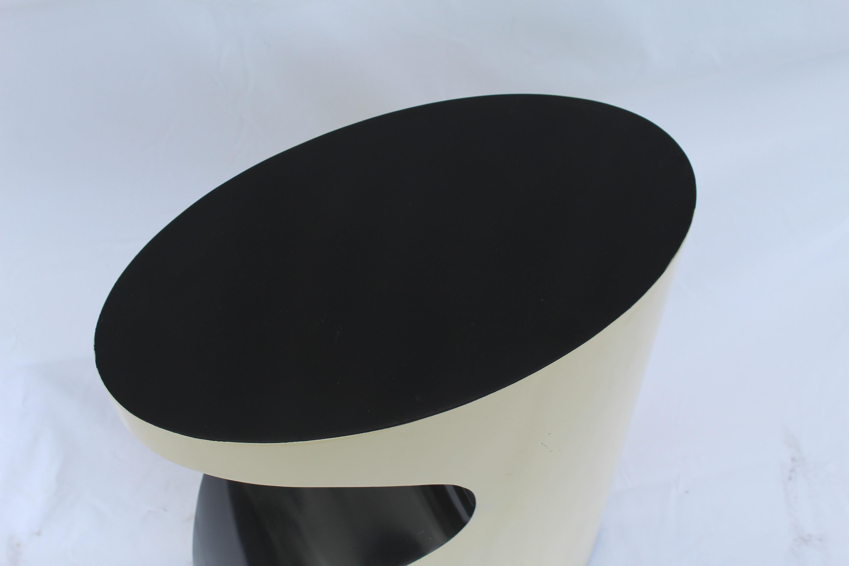 Mid-Century Modern Side Table, Midcentury Designed, Special Shape, Painted Two-Tone, Rolled Steel For Sale