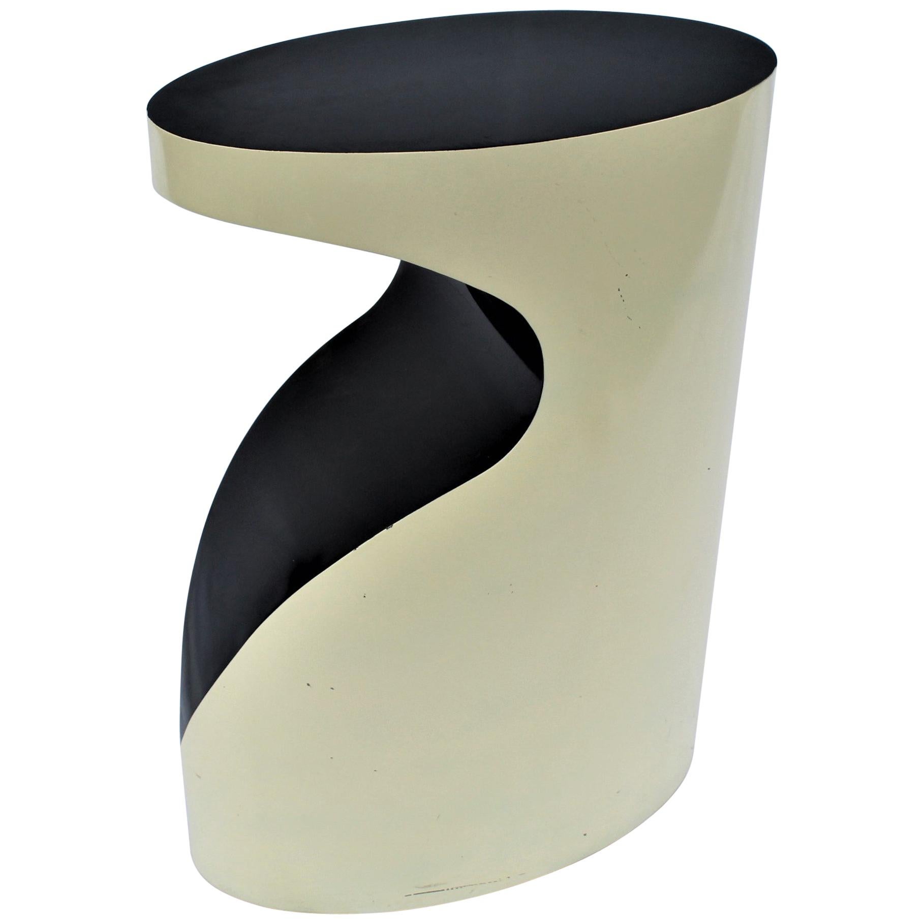 Side Table, Midcentury Designed, Special Shape, Painted Two-Tone, Rolled Steel For Sale