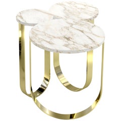 Side or End Table White Paonazzo Marble Mirror Brass Collectible Design Italy