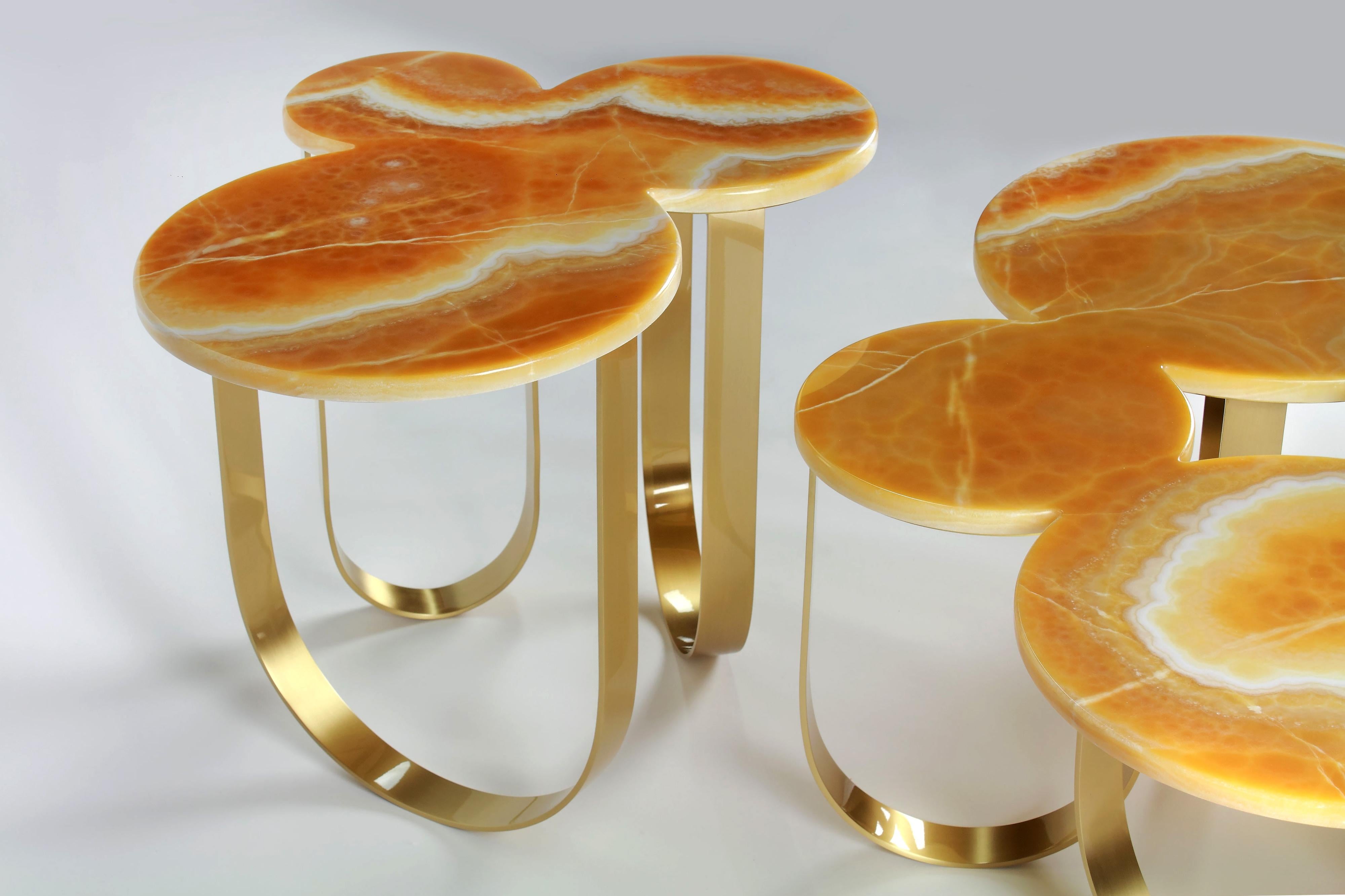 Italian Side or End Table Organic Shape Orange Onyx Brass Handmade Collectible Design For Sale