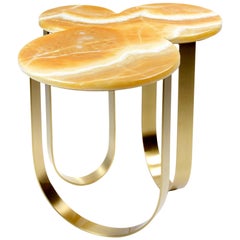 Side or End Table Organic Shape Orange Onyx Brass Collectible Design Italy
