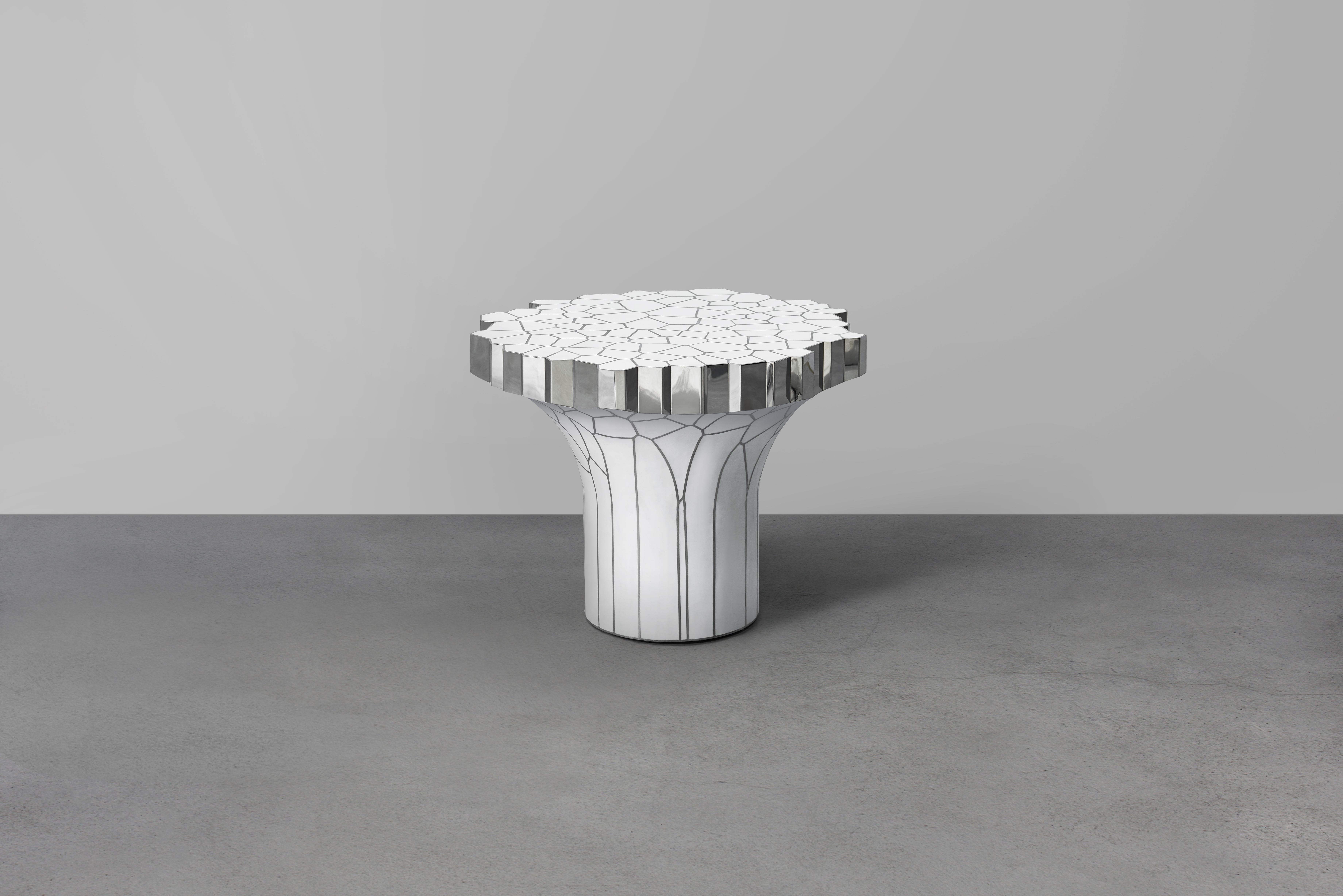 white resin side table