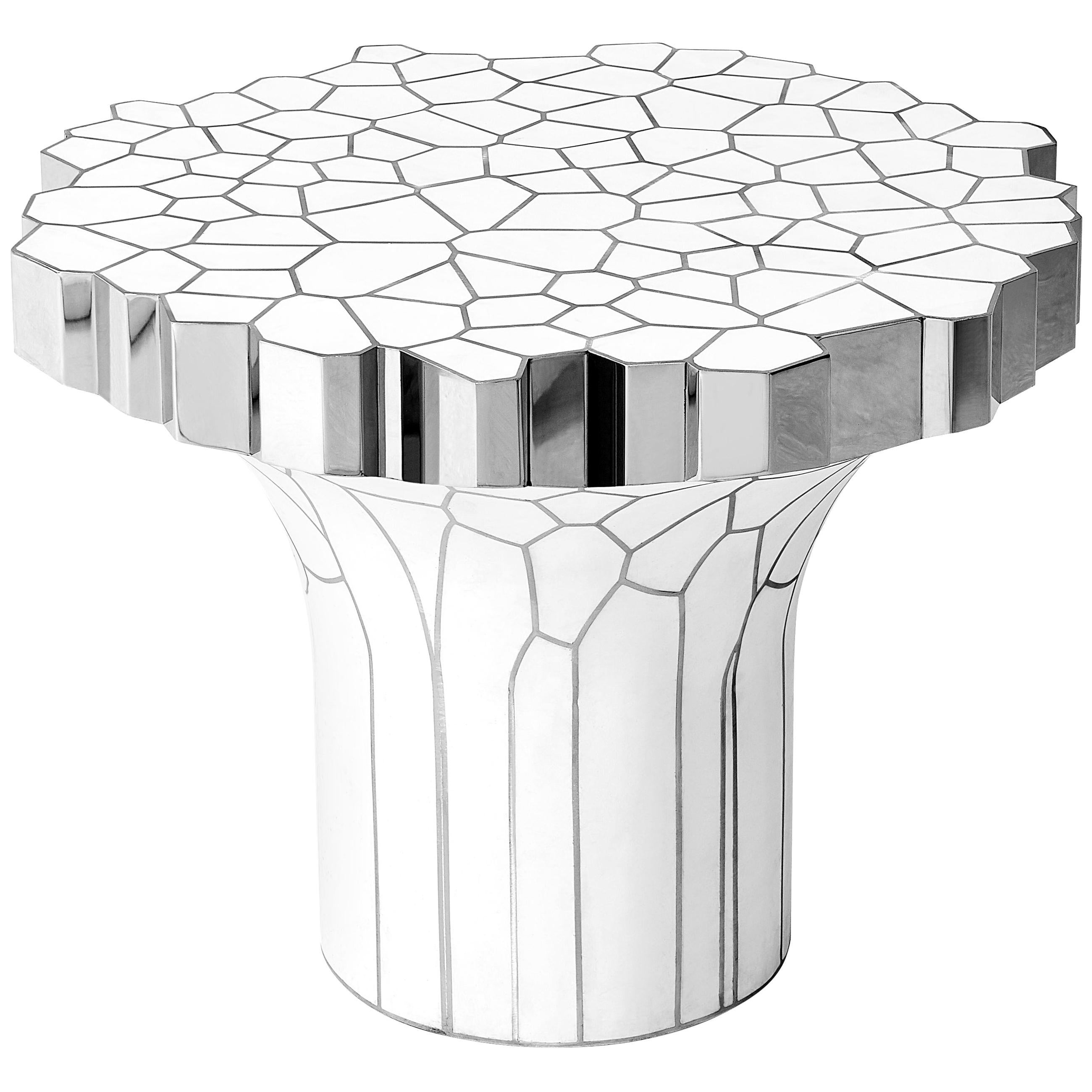 Side Table 'MY Collection' by Michael Young Stainless Steel and White Resin