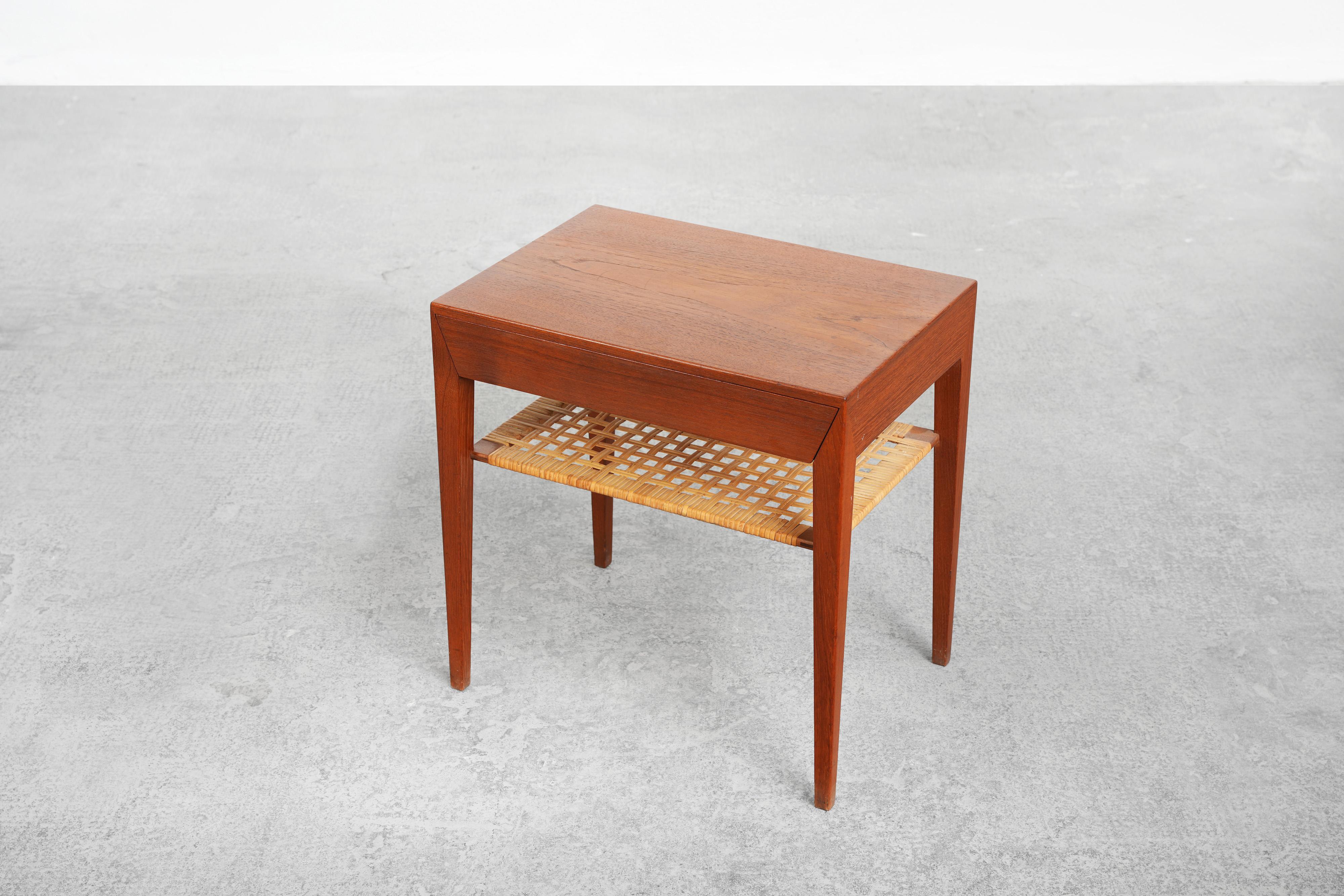 Cane Side Table Nightstand by Severin Hansen for Haslev, Denmark For Sale