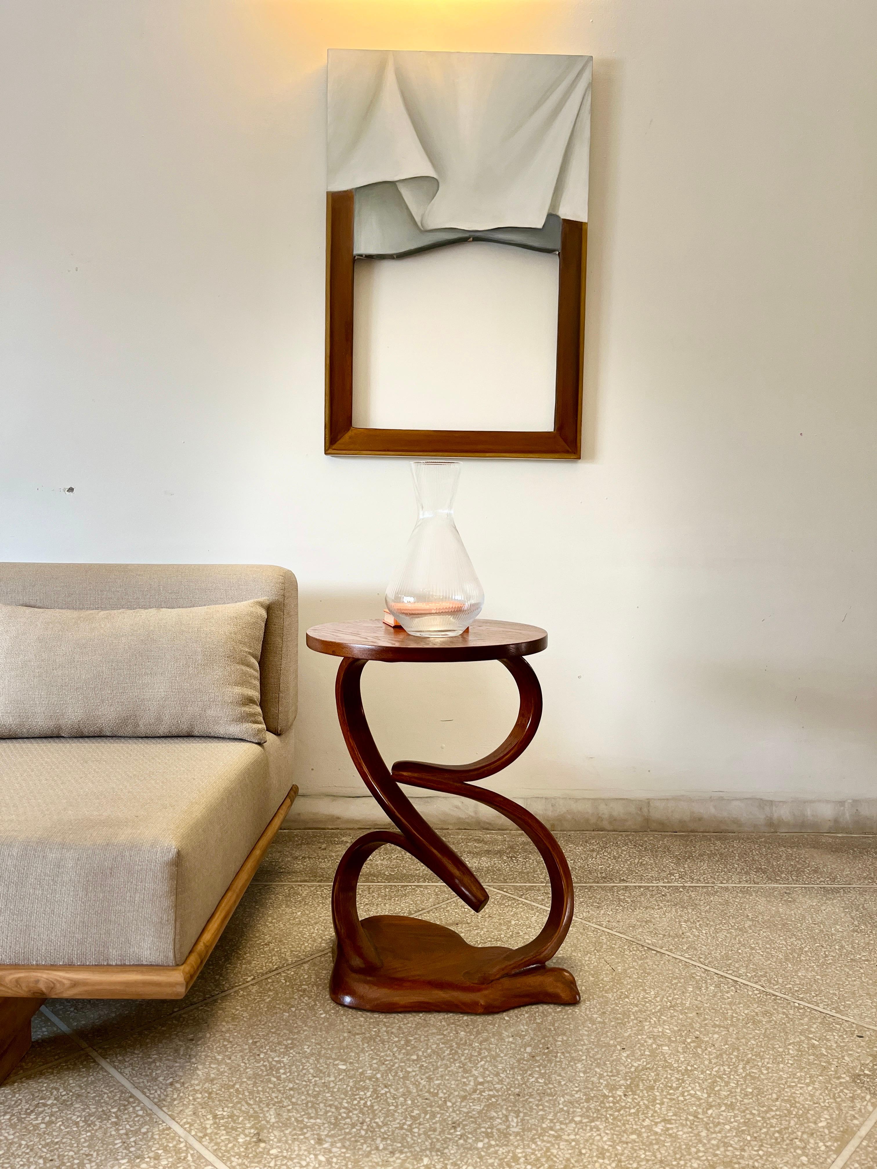 Asian Side Table No. 7 - Vrksa Series - Bent Ash Wood, Solid Top For Sale
