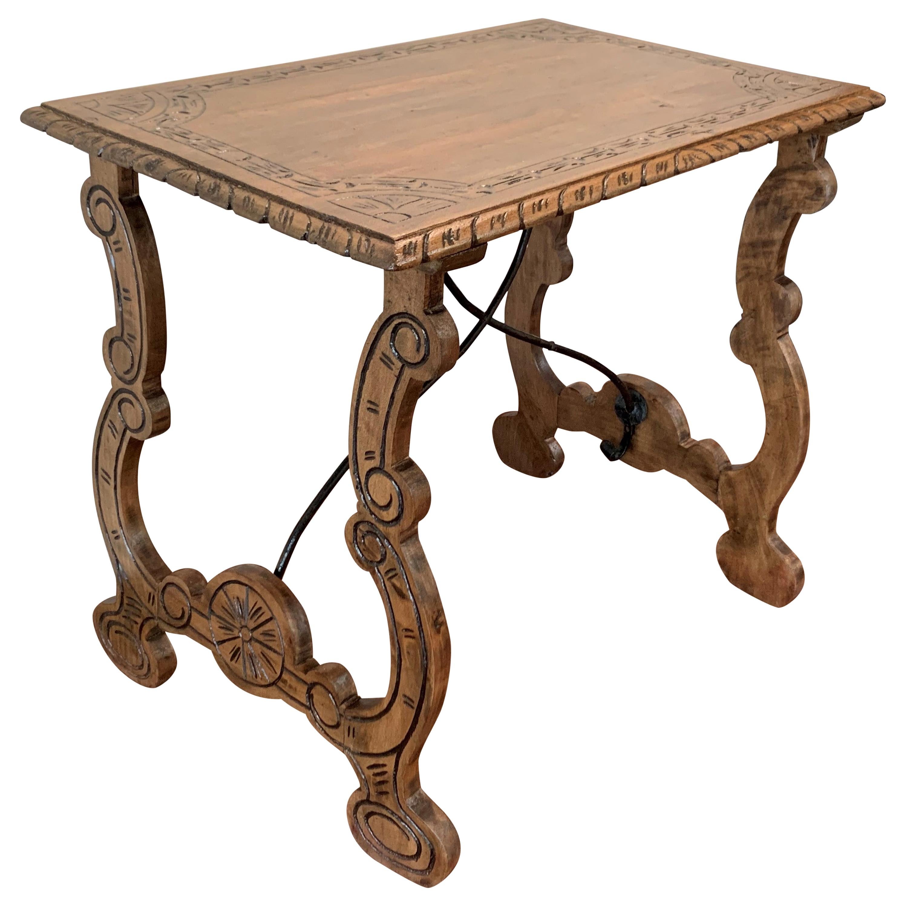 Side Table of Chestnut with Carved Lyre Legs, Spanish, 19th Century For Sale