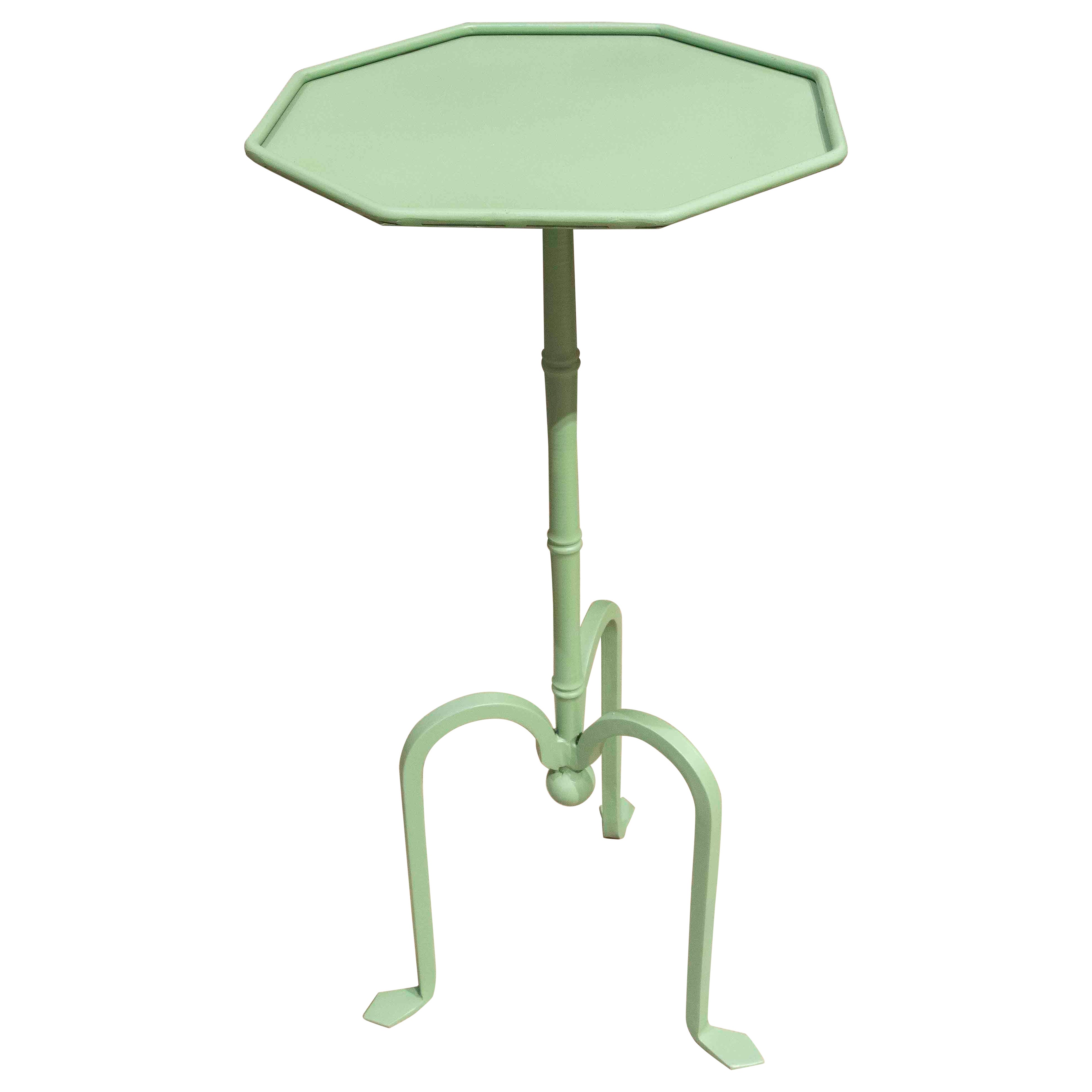 Table d'appoint en fer peint en vert avec plateau octogonal