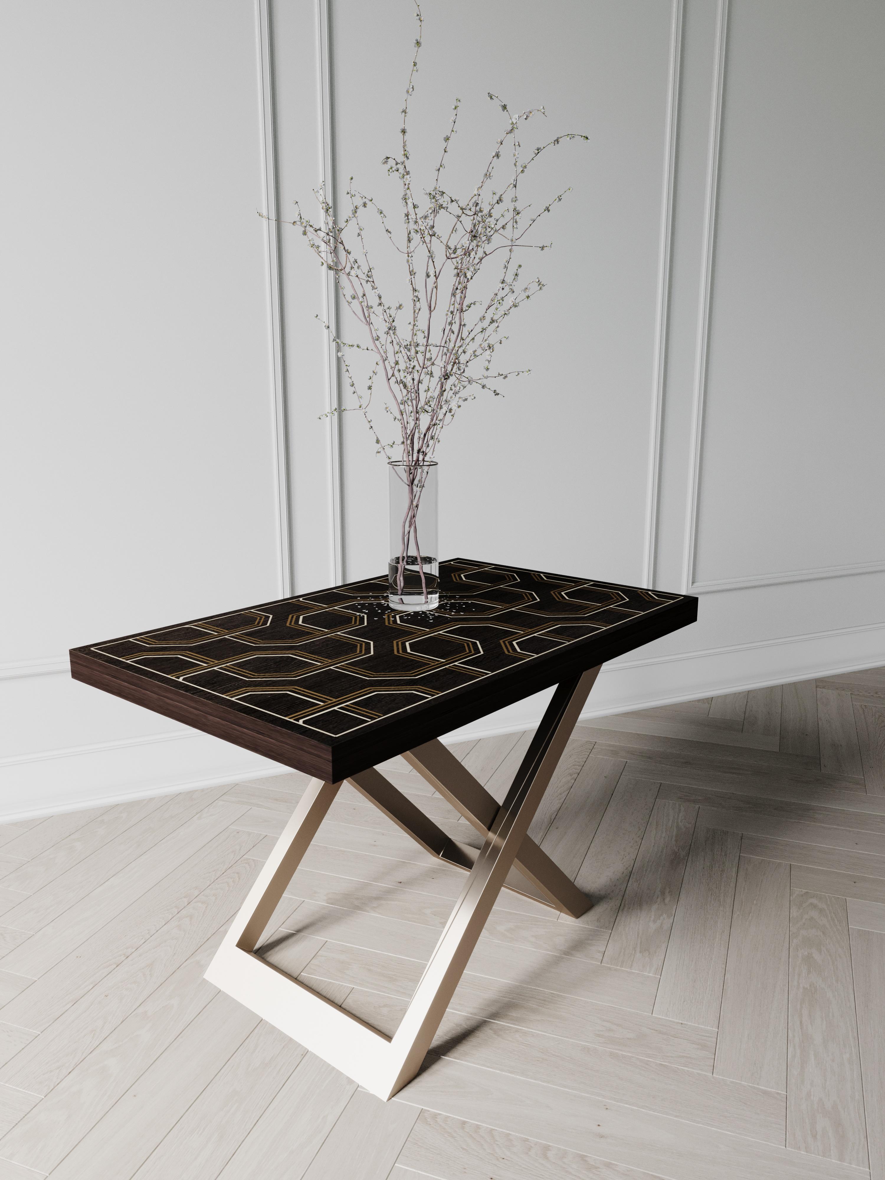Inlay Side Table of Resin, Nickel and Fumed Eucalyptus, Made in Italy For Sale