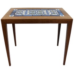 Side Table of Rosewood and Blue Tiles, by Severin Hansen for Haslev