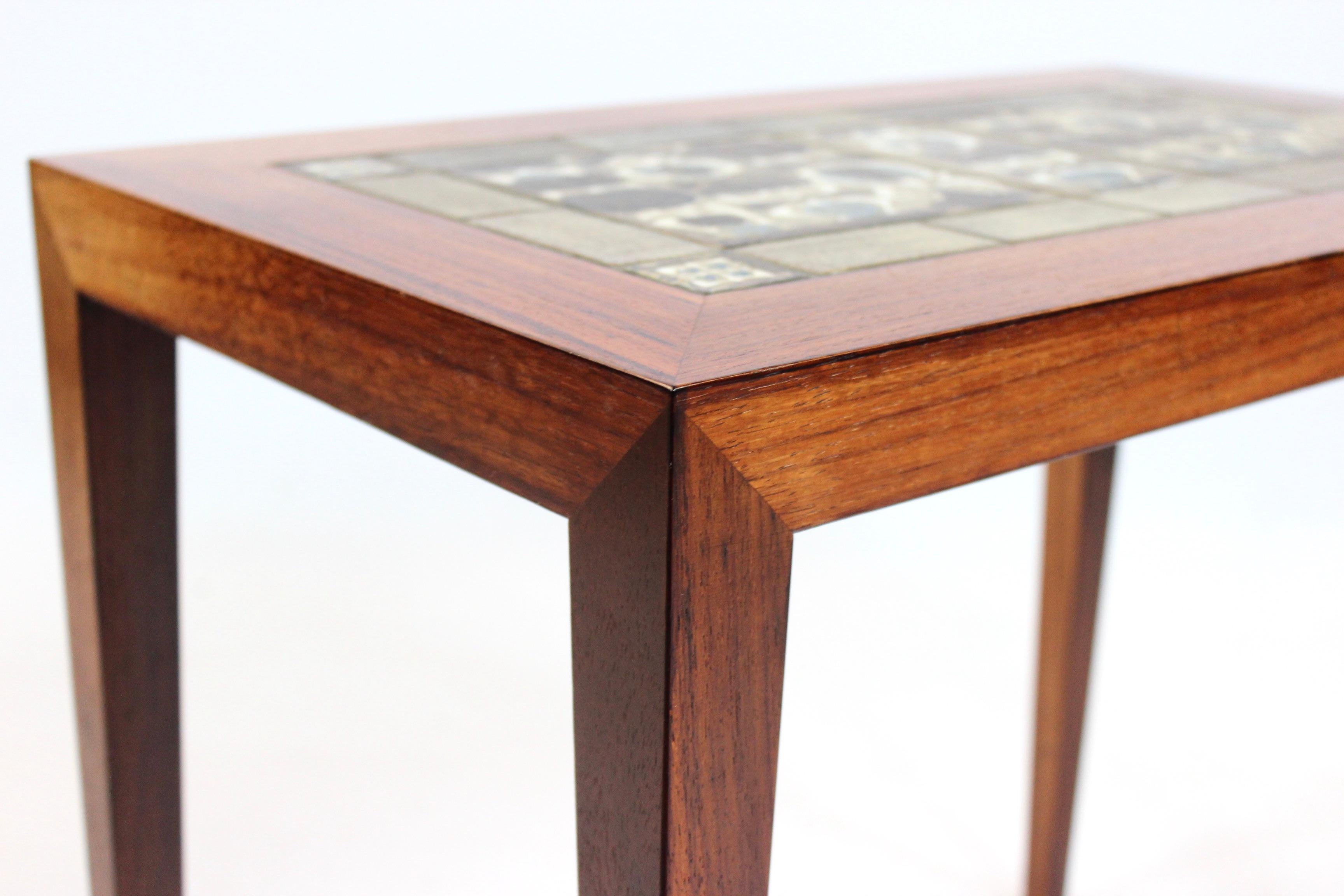 Side Table of Rosewood and Dark Blue Tiles, by Severin Hansen In Good Condition In Lejre, DK