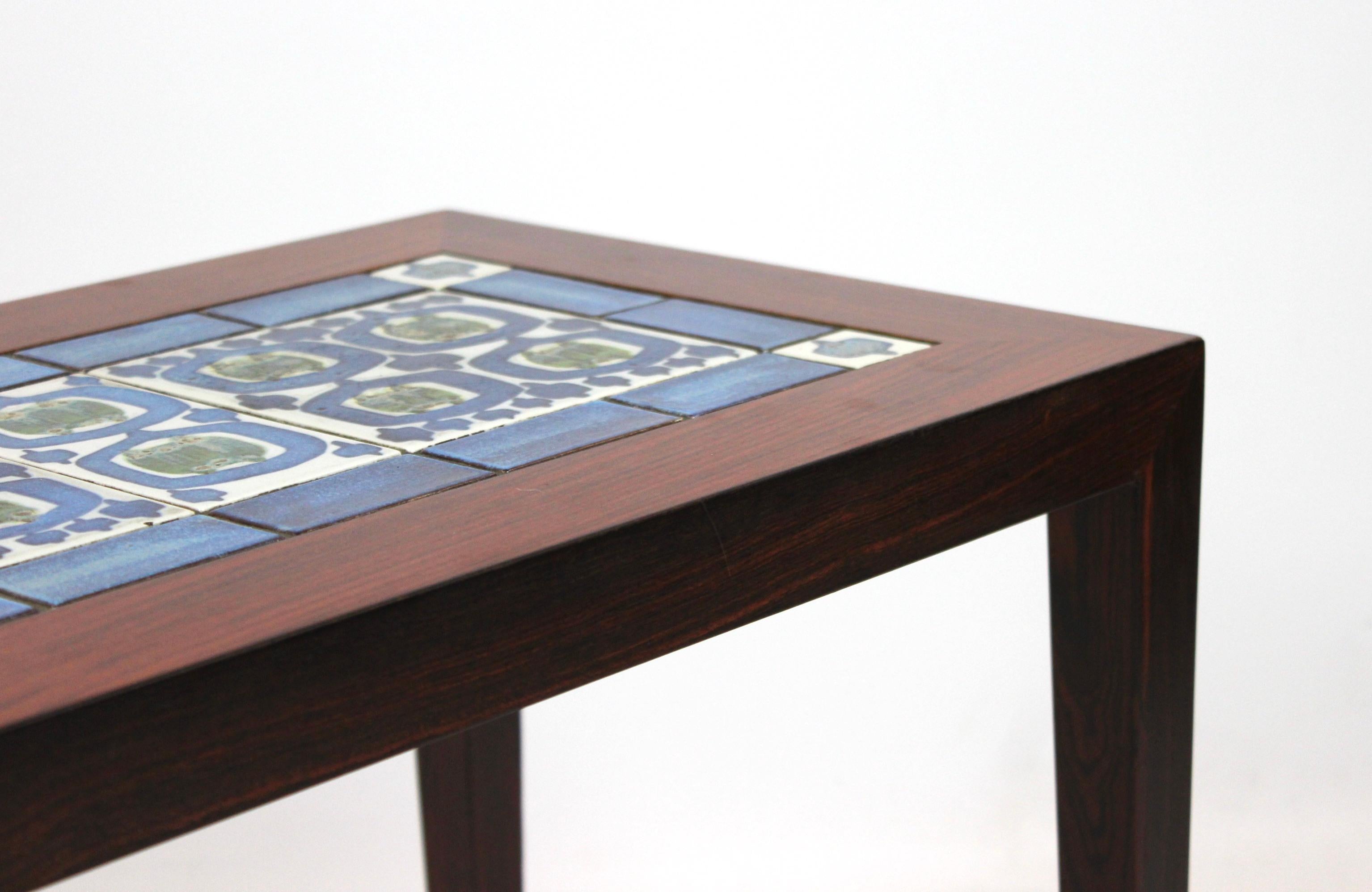 Danish Side Table of Rosewood and Dark Blue Tiles, Severin Hansen for Haslev