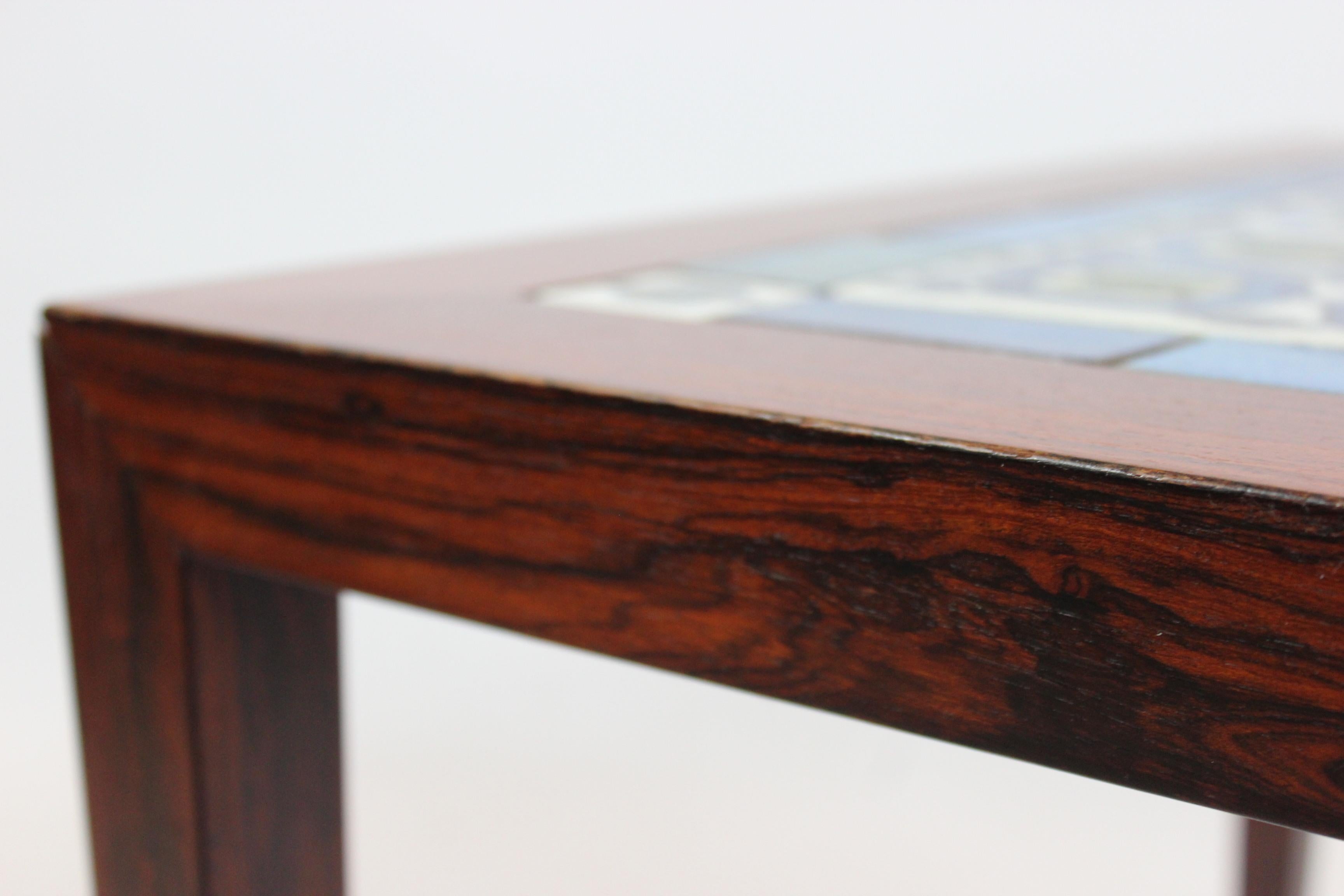 Side Table of Rosewood and Dark Blue Tiles, Severin Hansen for Haslev In Good Condition In Lejre, DK