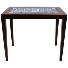Side Table of Rosewood and Dark Blue Tiles, Severin Hansen for Haslev