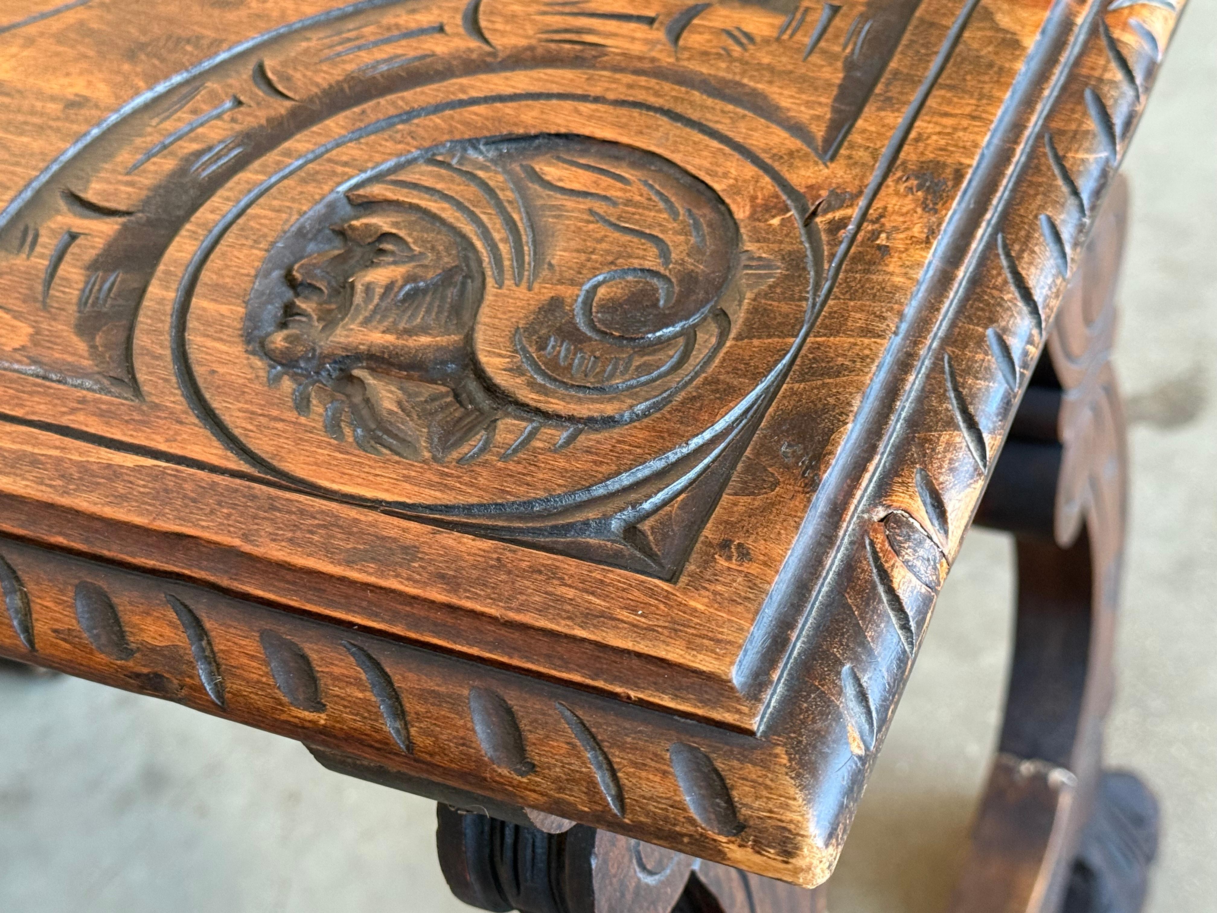 Side Table of Walnut with Carved Lyre Legs and Top, Spanish, 19th Century For Sale 6