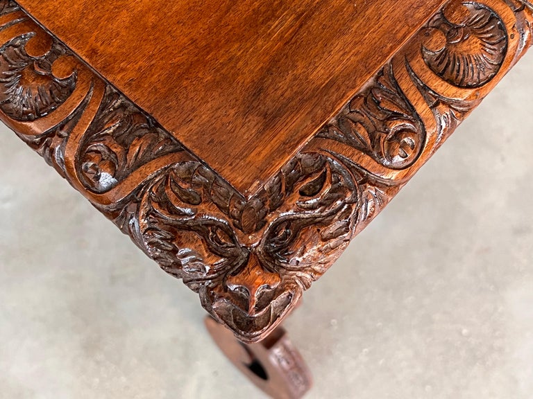 Side Table of Walnut with Carved Lyre Legs and Top, Spanish, 19th Century For Sale 7