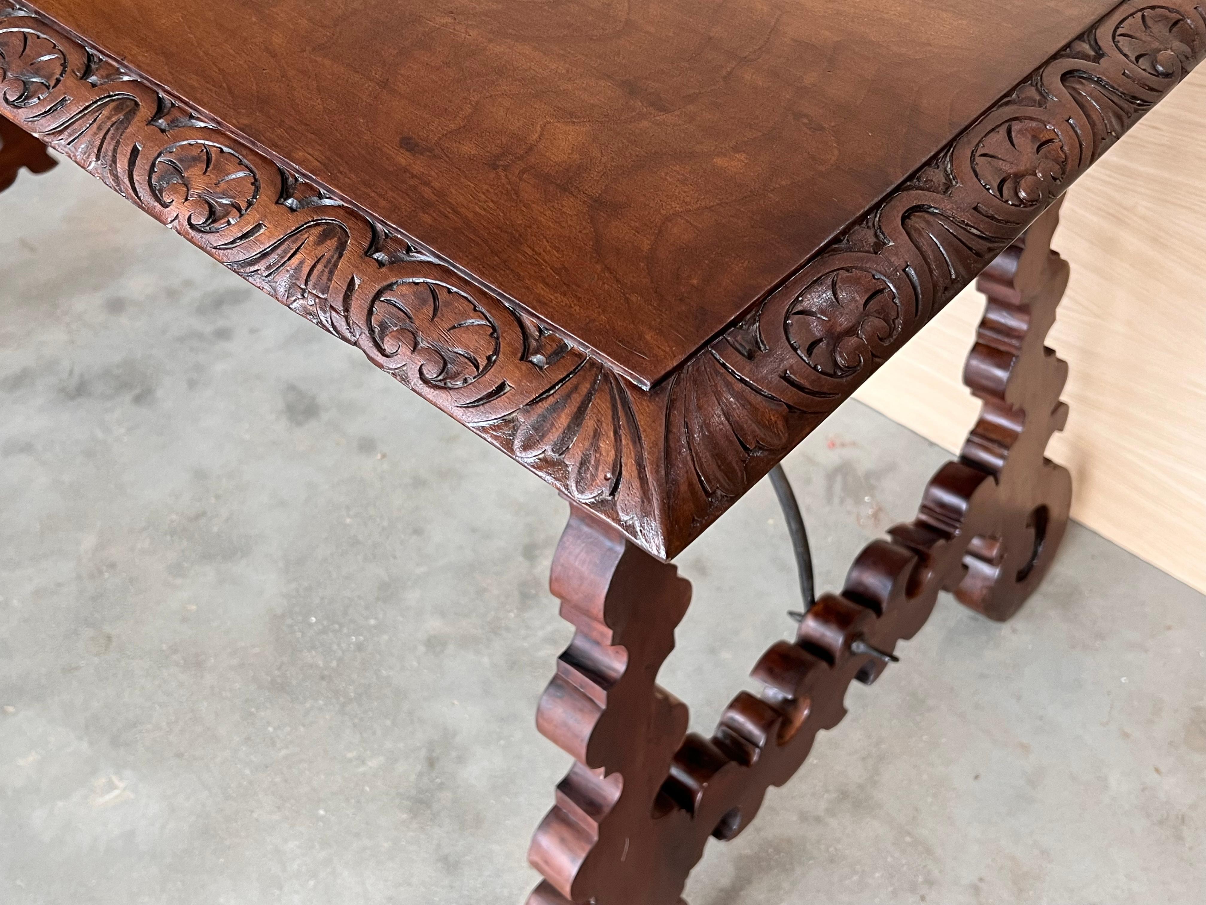 Side Table of Walnut with Carved Lyre Legs and Top, Spanish, 19th Century For Sale 7